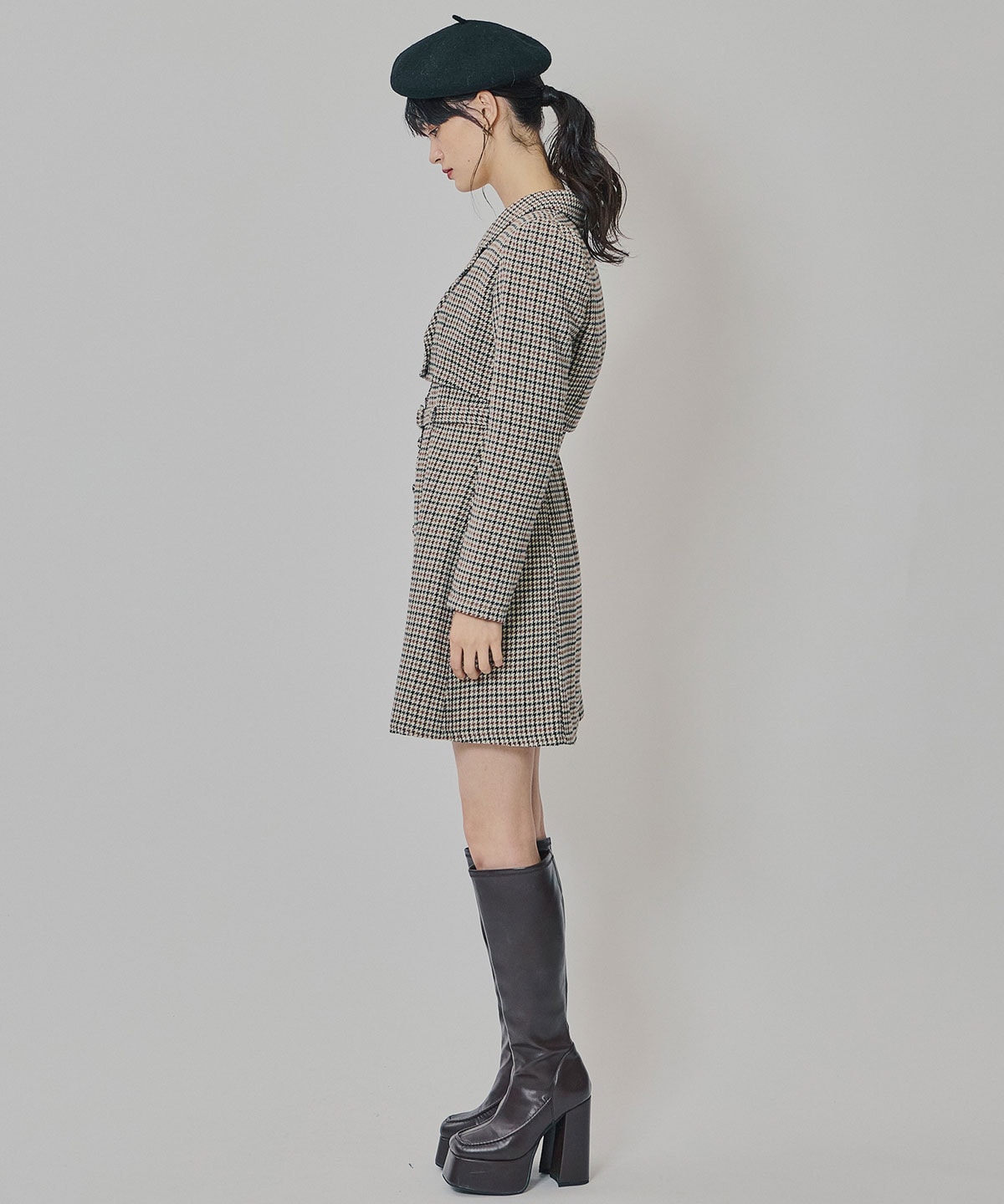 ハウンドトゥースショートジャケット×ミニワンピース