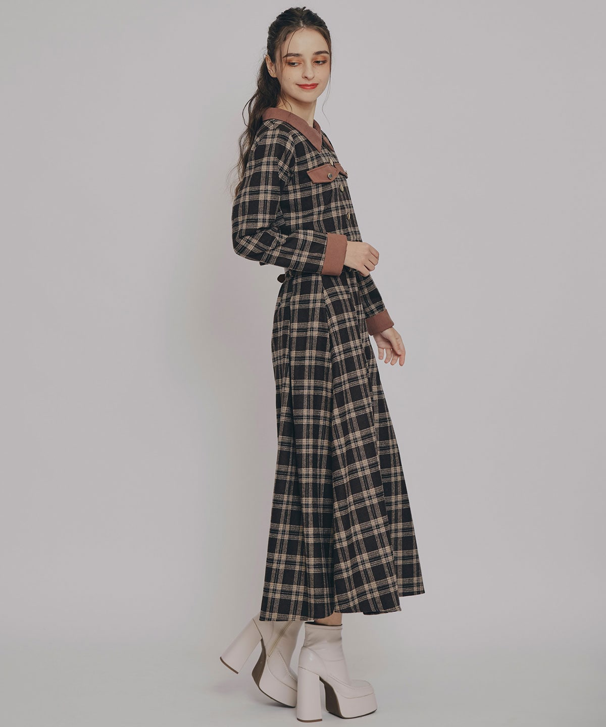 クラシカルチェックコンパクトシャツ×ロングスカートセットアップ(F