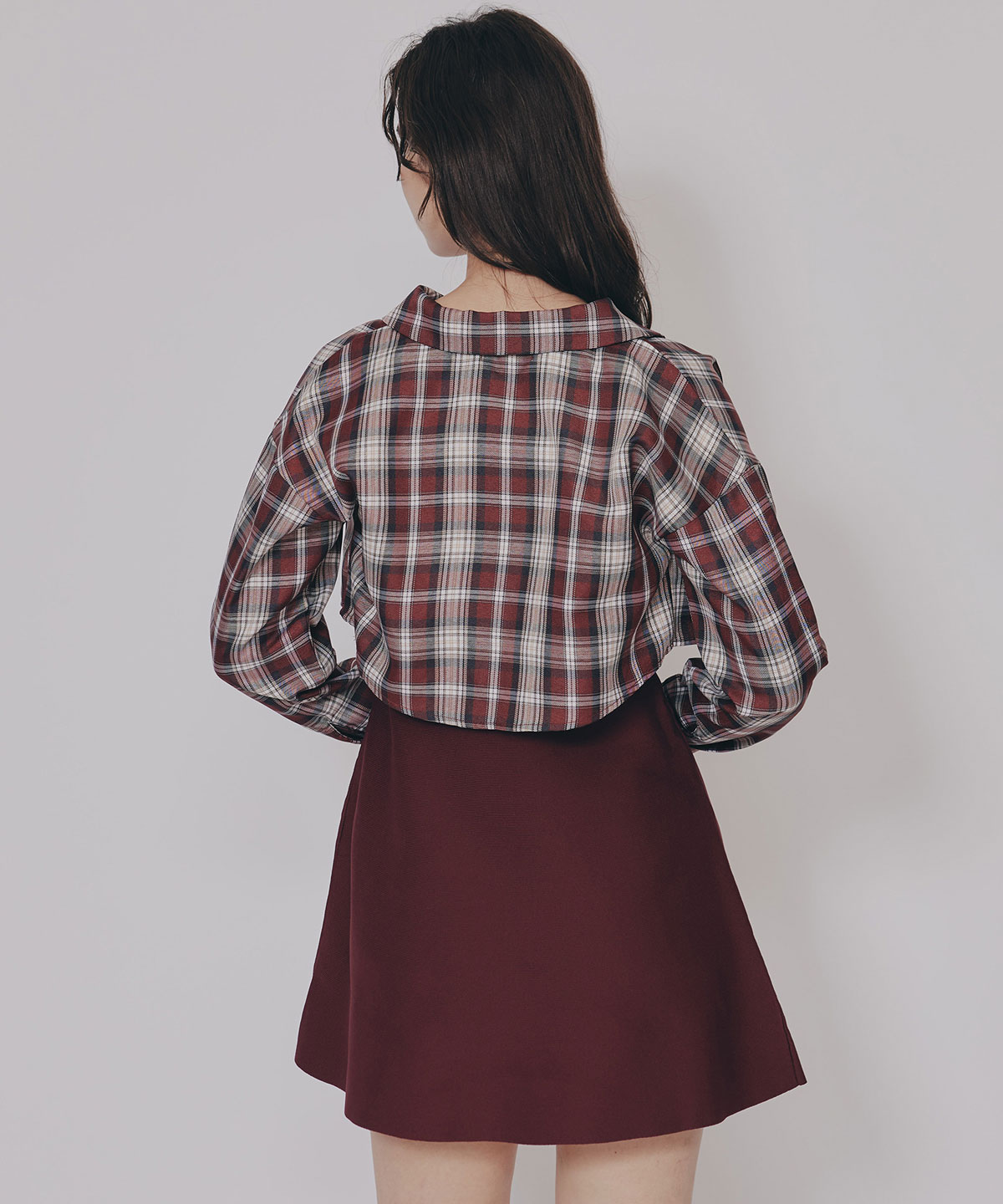 チェックショートシャツ×ニットミニワンピース