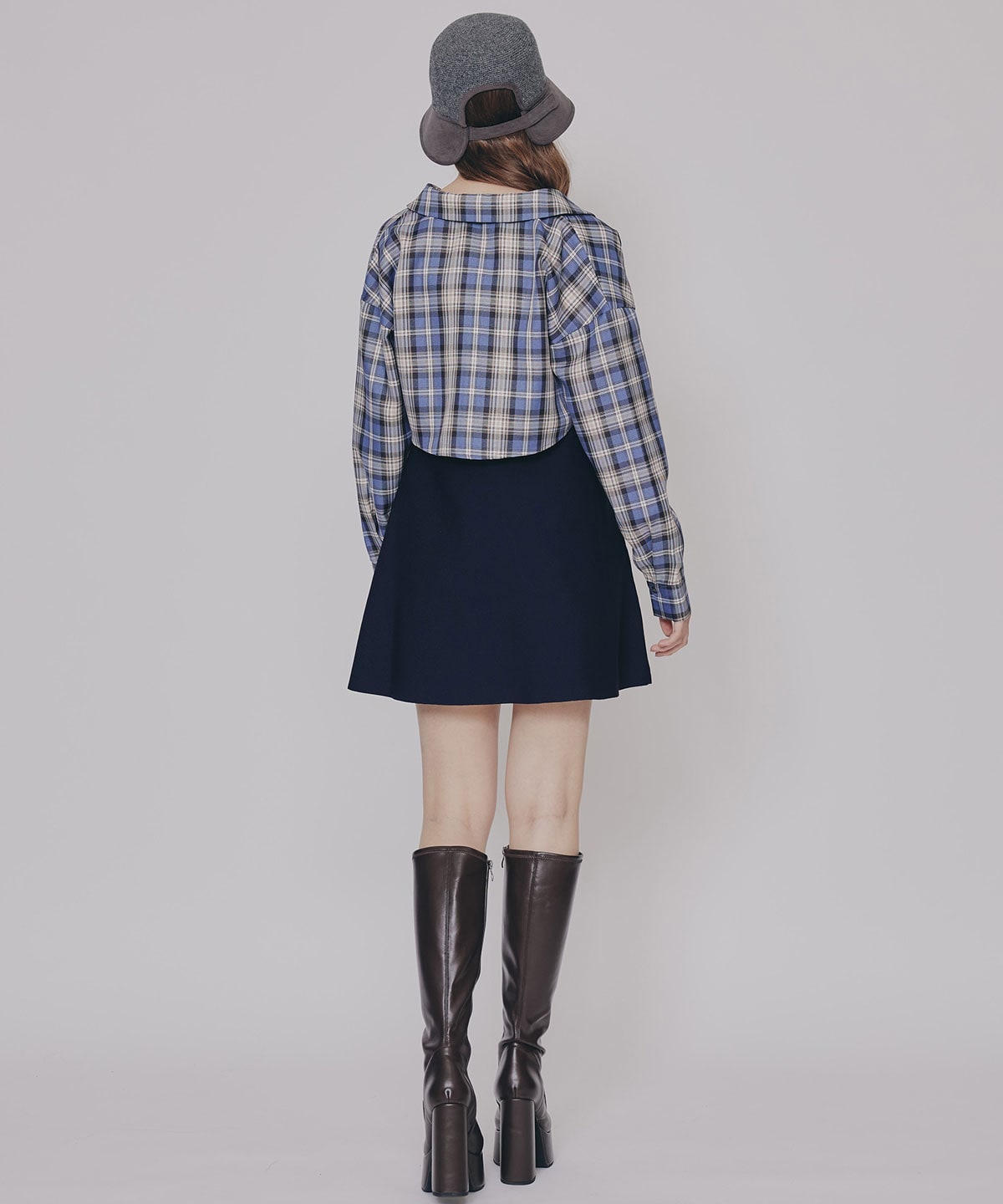 チェックショートシャツ×ニットミニワンピース