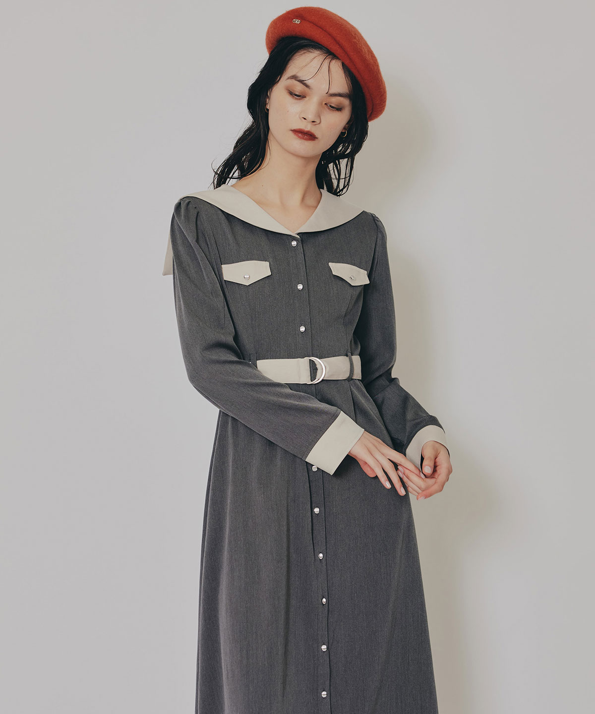 BIGセーラーカラーロングワンピース