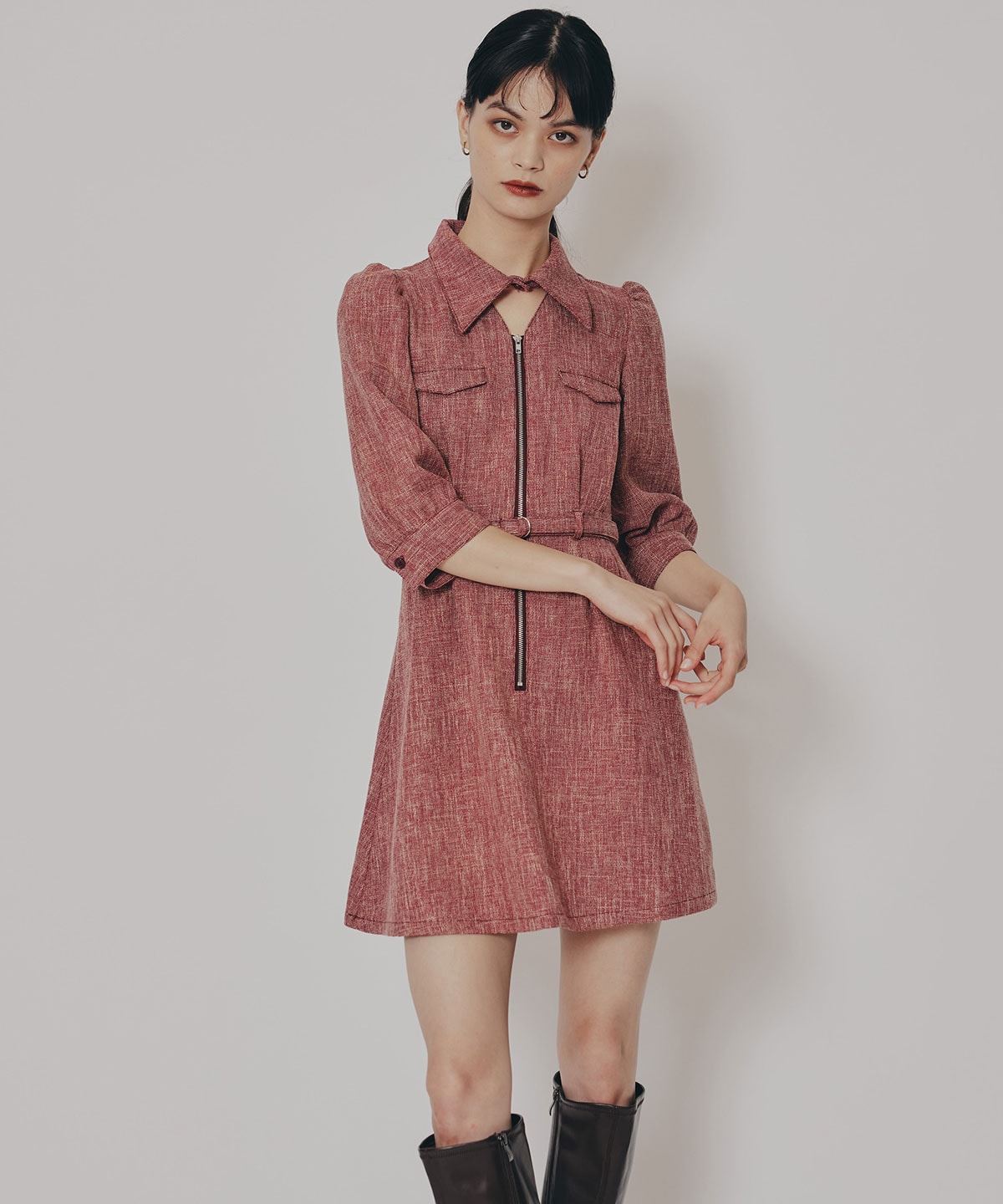 カラーミックスフロントZIPワンピース