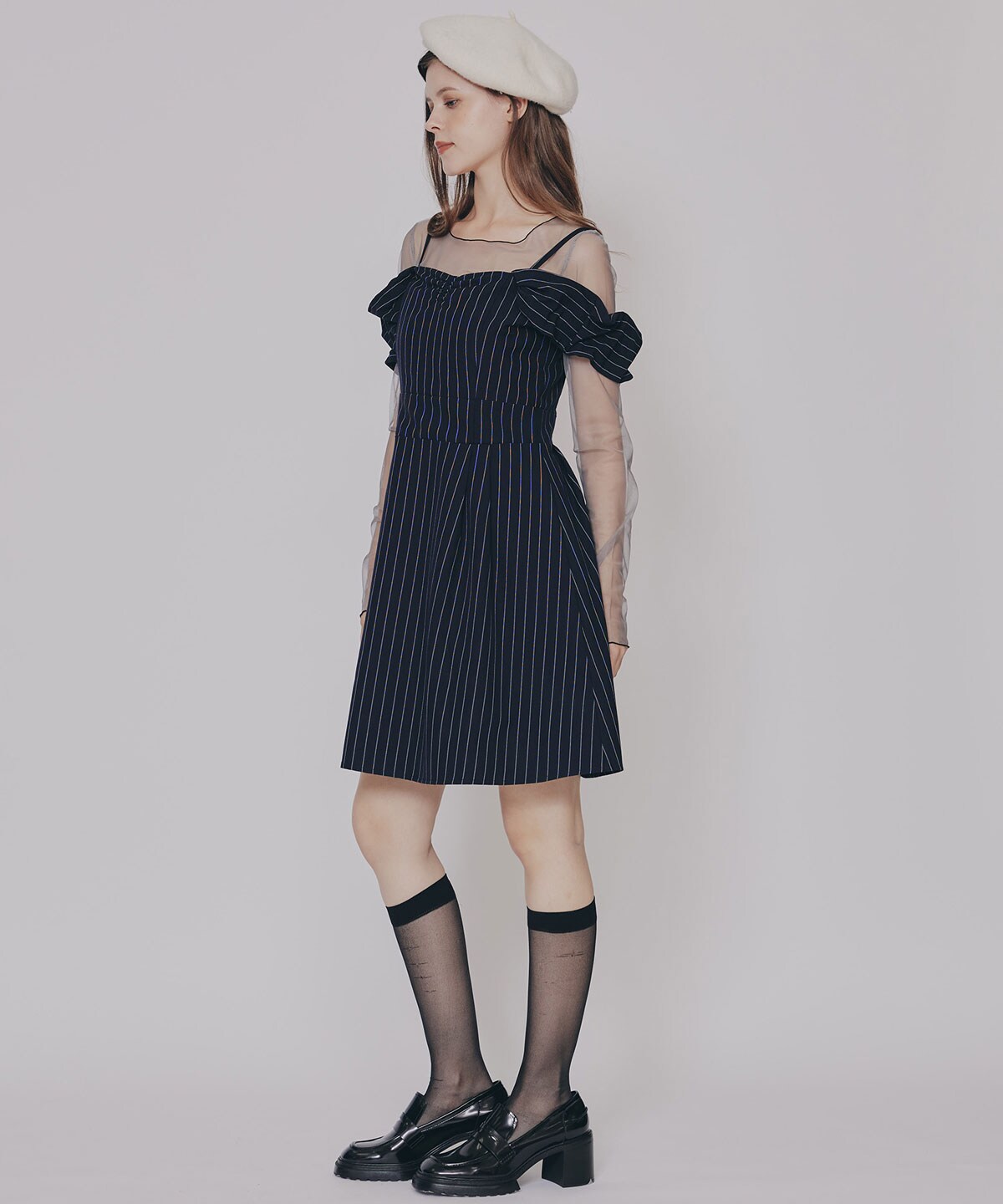 ストライプ2WAYフレアミニワンピース