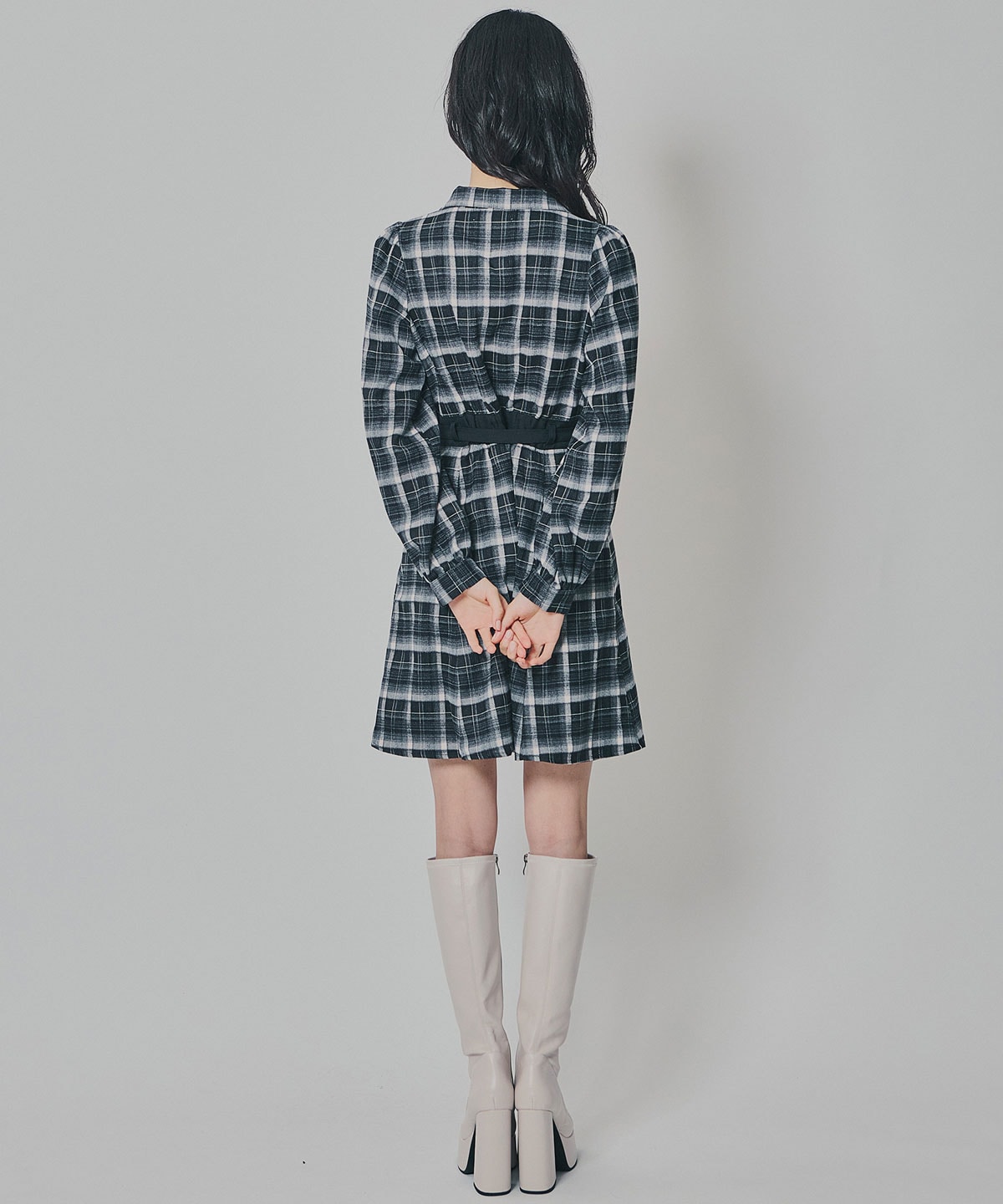 ウエストベルトチェックミニワンピース