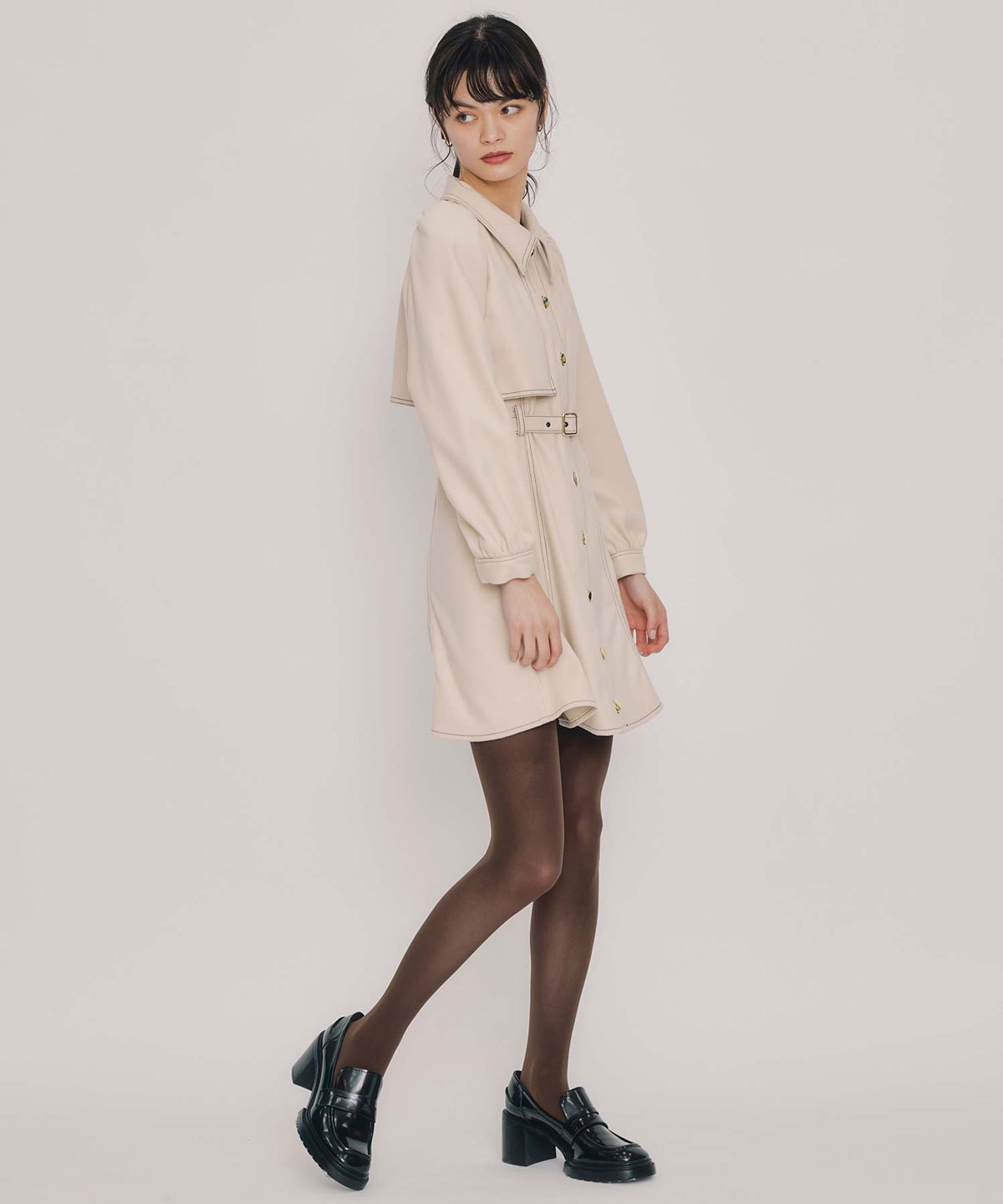 バイカラーステッチラインミニワンピース