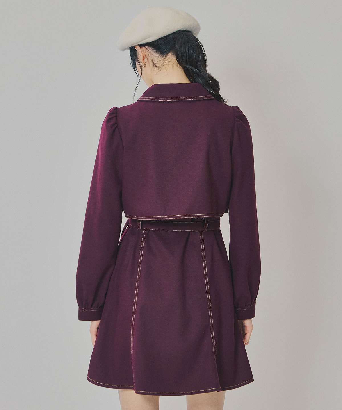 バイカラーステッチラインミニワンピース