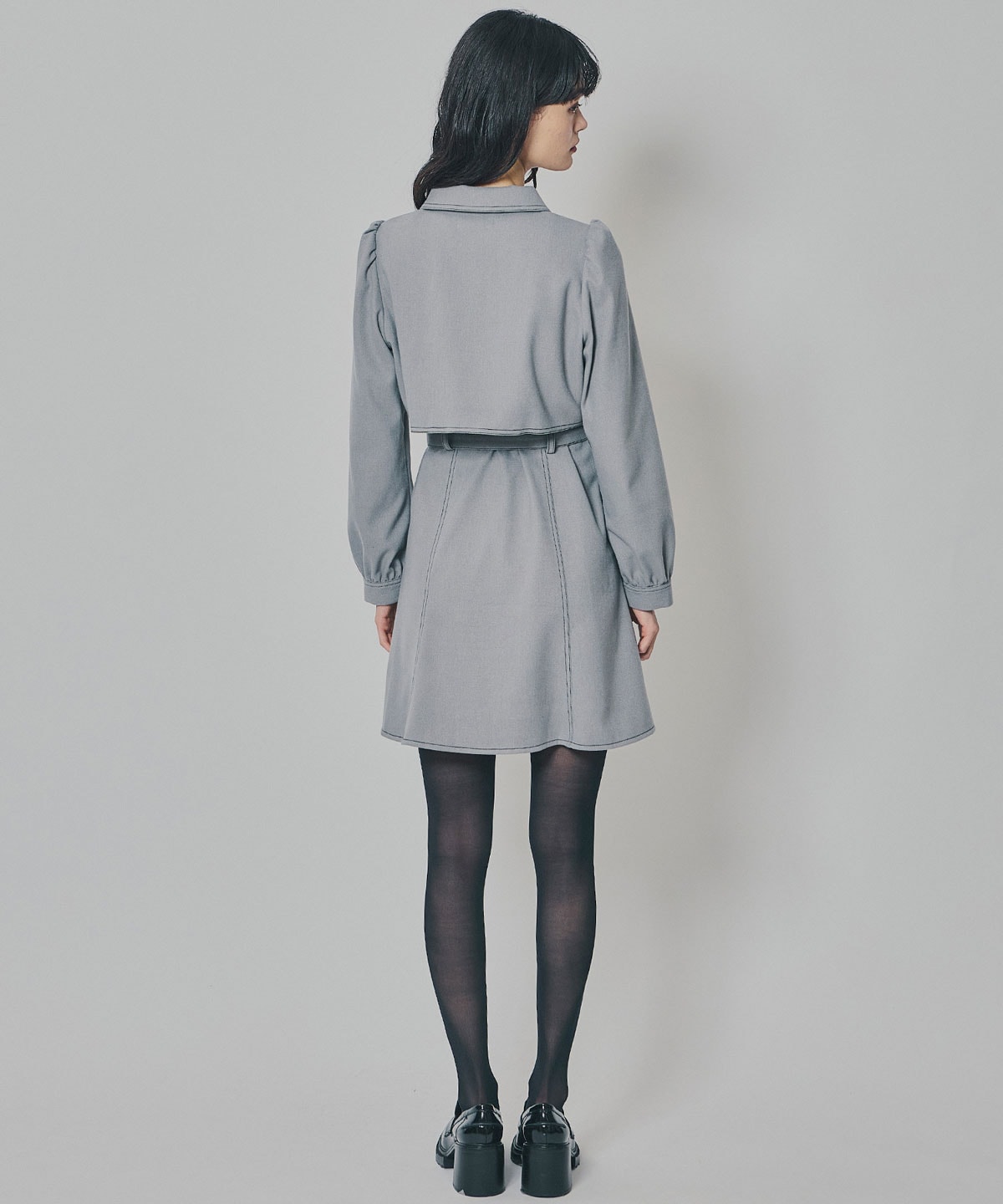 バイカラーステッチラインミニワンピース