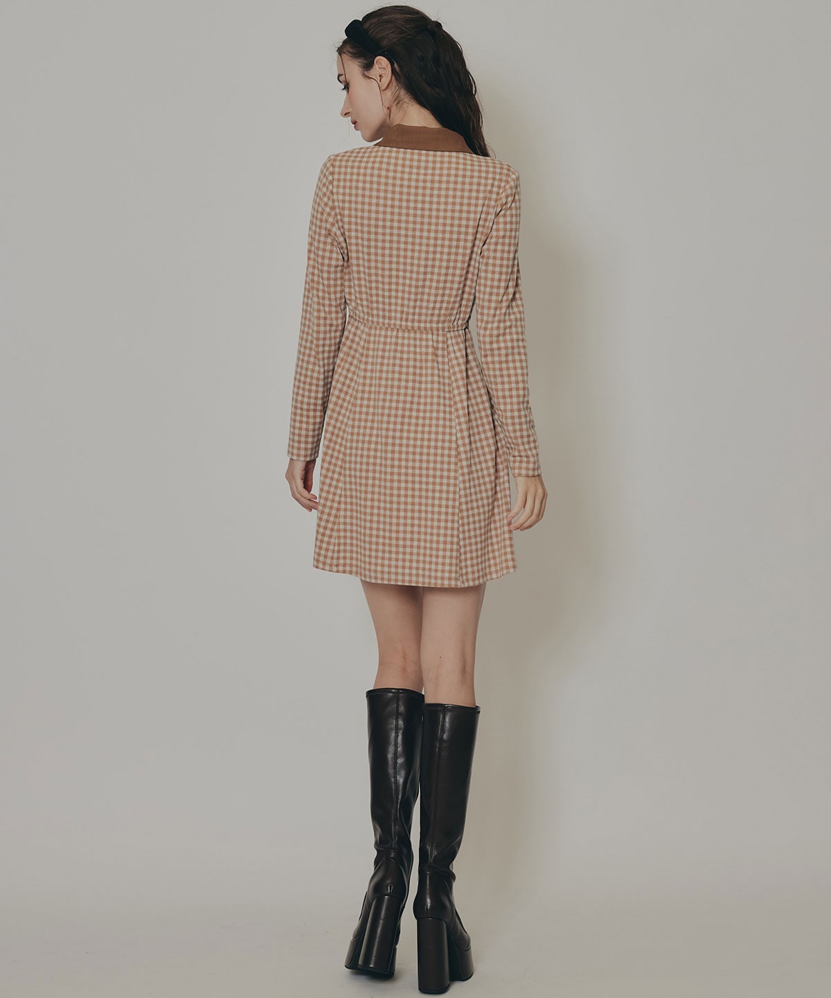 チェックバイカラーカットミニワンピース
