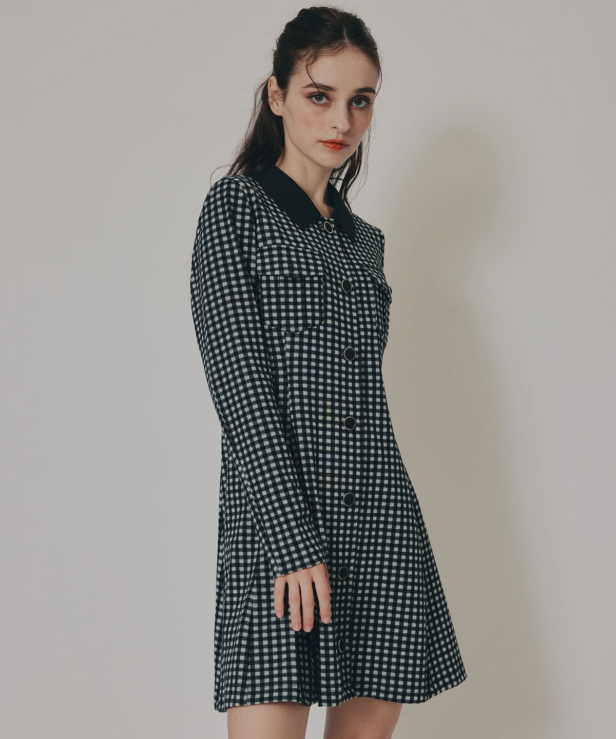 チェックバイカラーカットミニワンピース