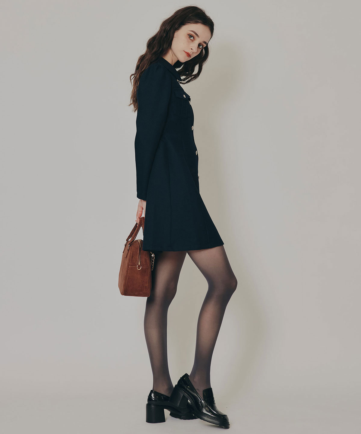 エンブレムボタンマイクロワッフルシャツワンピース