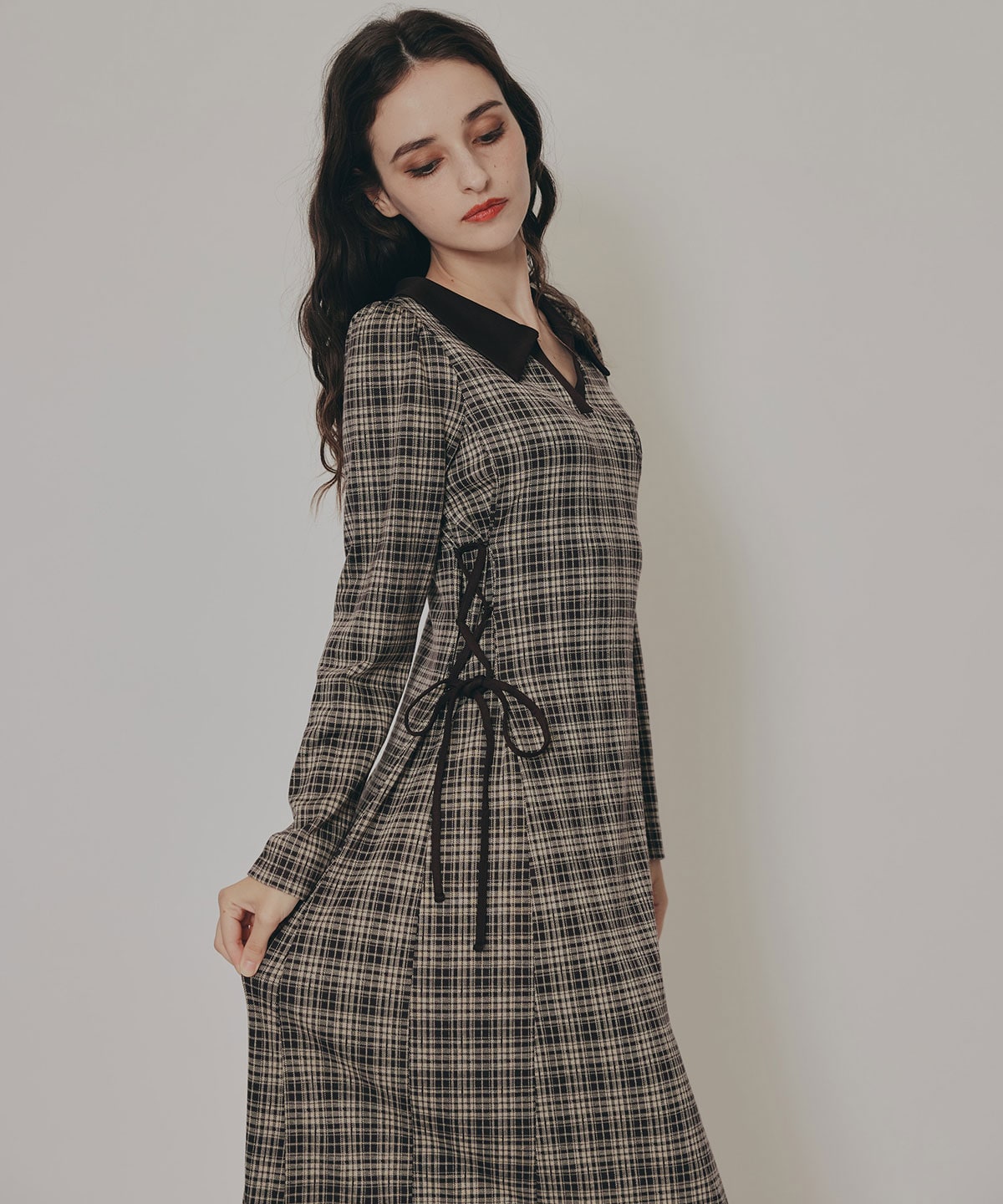 REDYAZEL チェック柄半袖ダブルジャケット サイドレースアップワンピース REDYAZEL チェック柄半袖ダブルジャケット サイドレースアップ