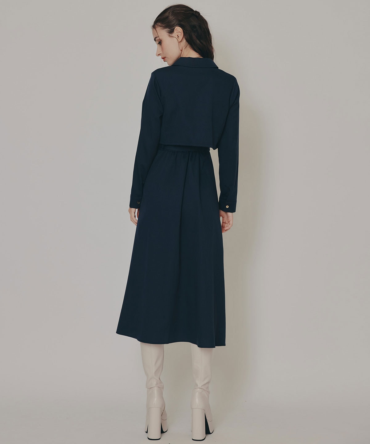 バイカラーアシメプリーツロングスリーブシャツワンピース