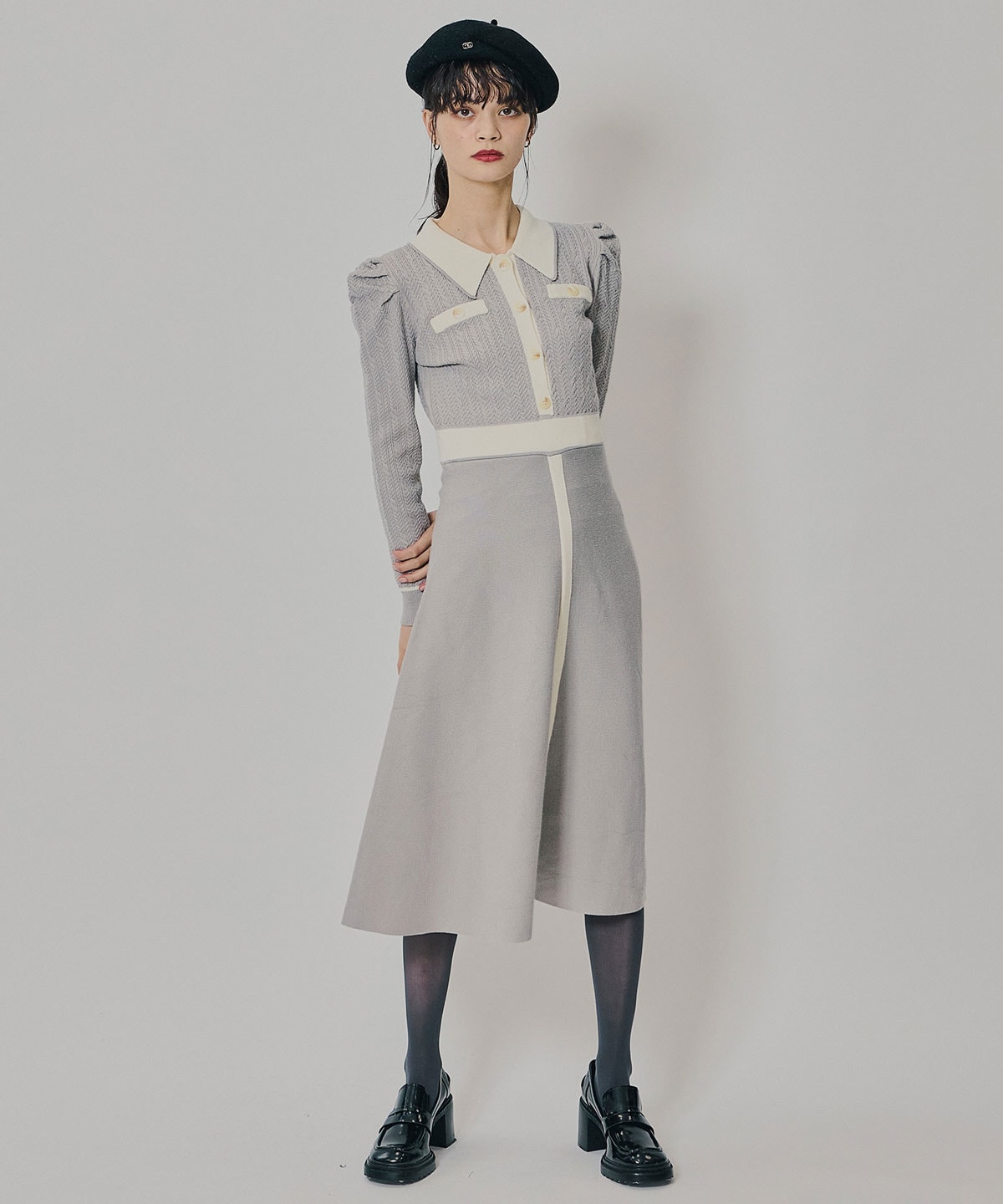 マルチケーブルバイカラーニットワンピース