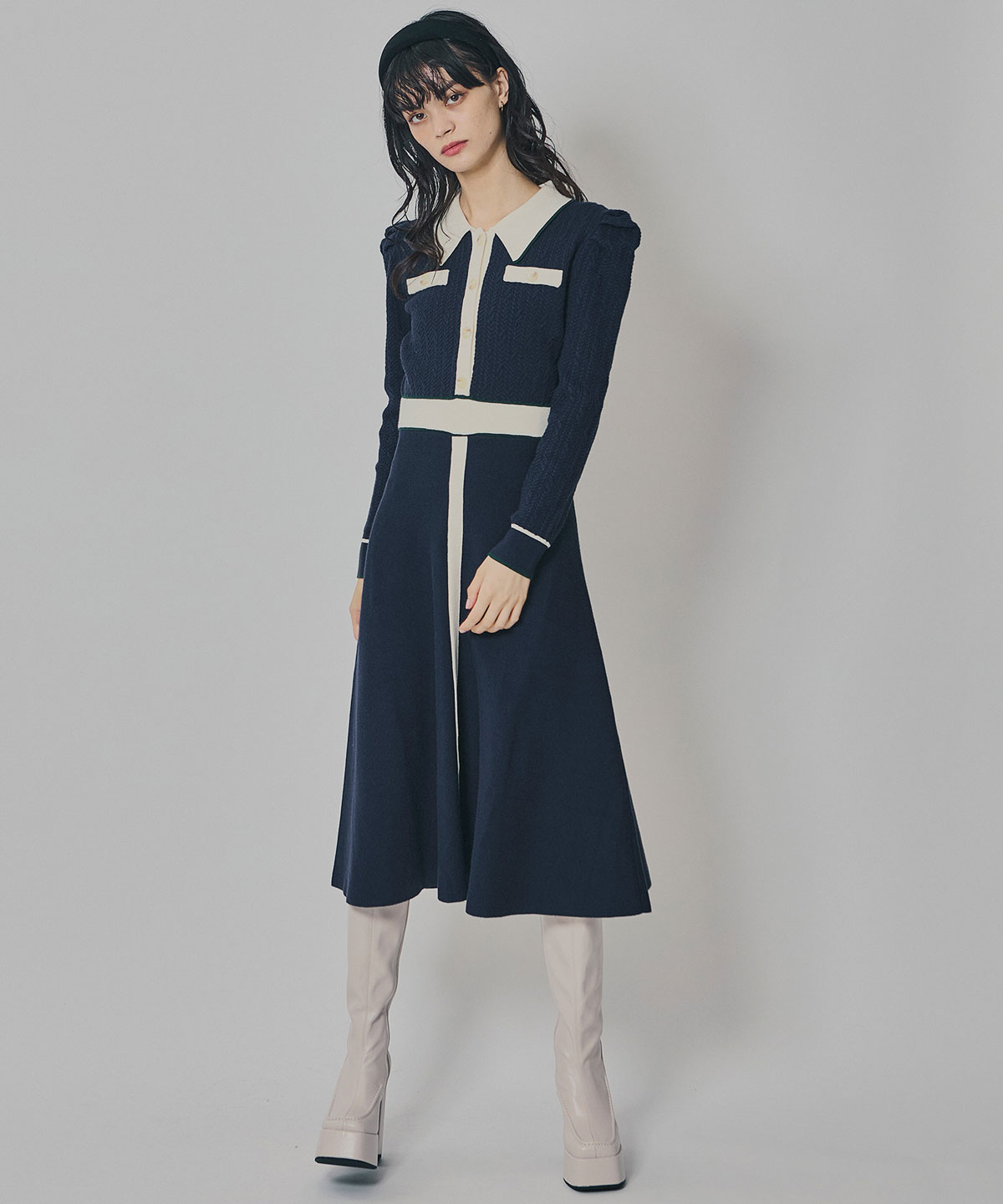 マルチケーブルバイカラーニットワンピース