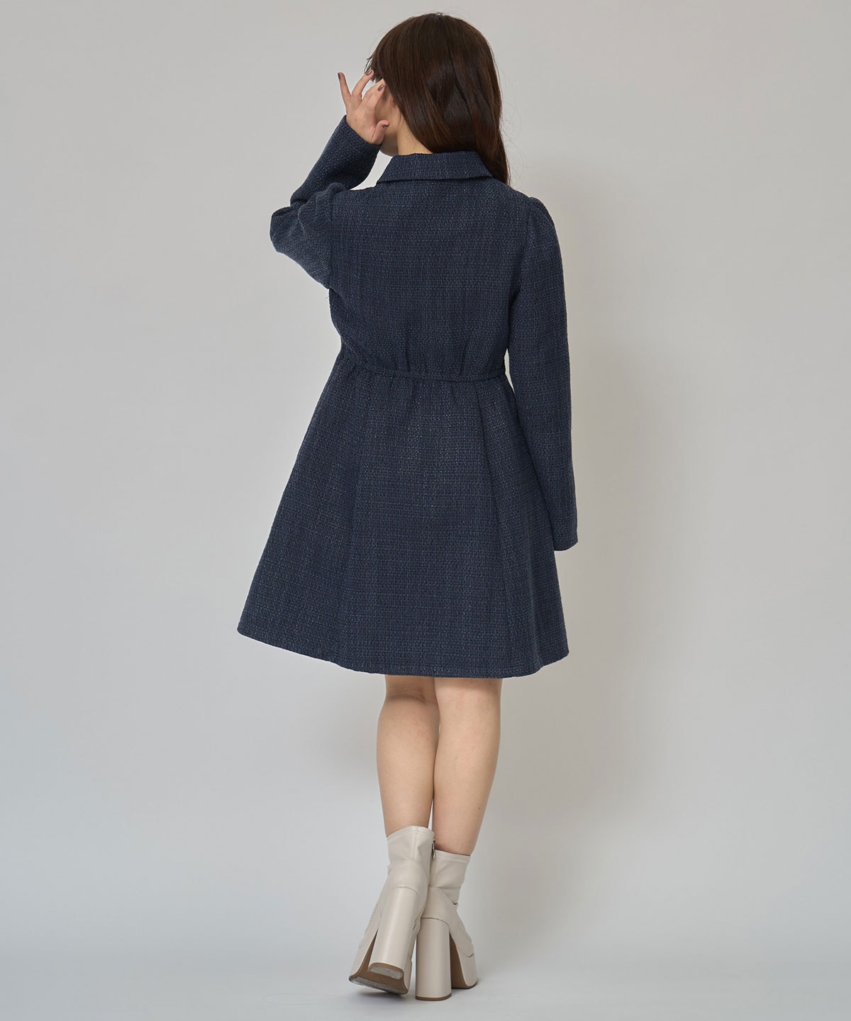 エンブレムボタンツイードシャツミニワンピース