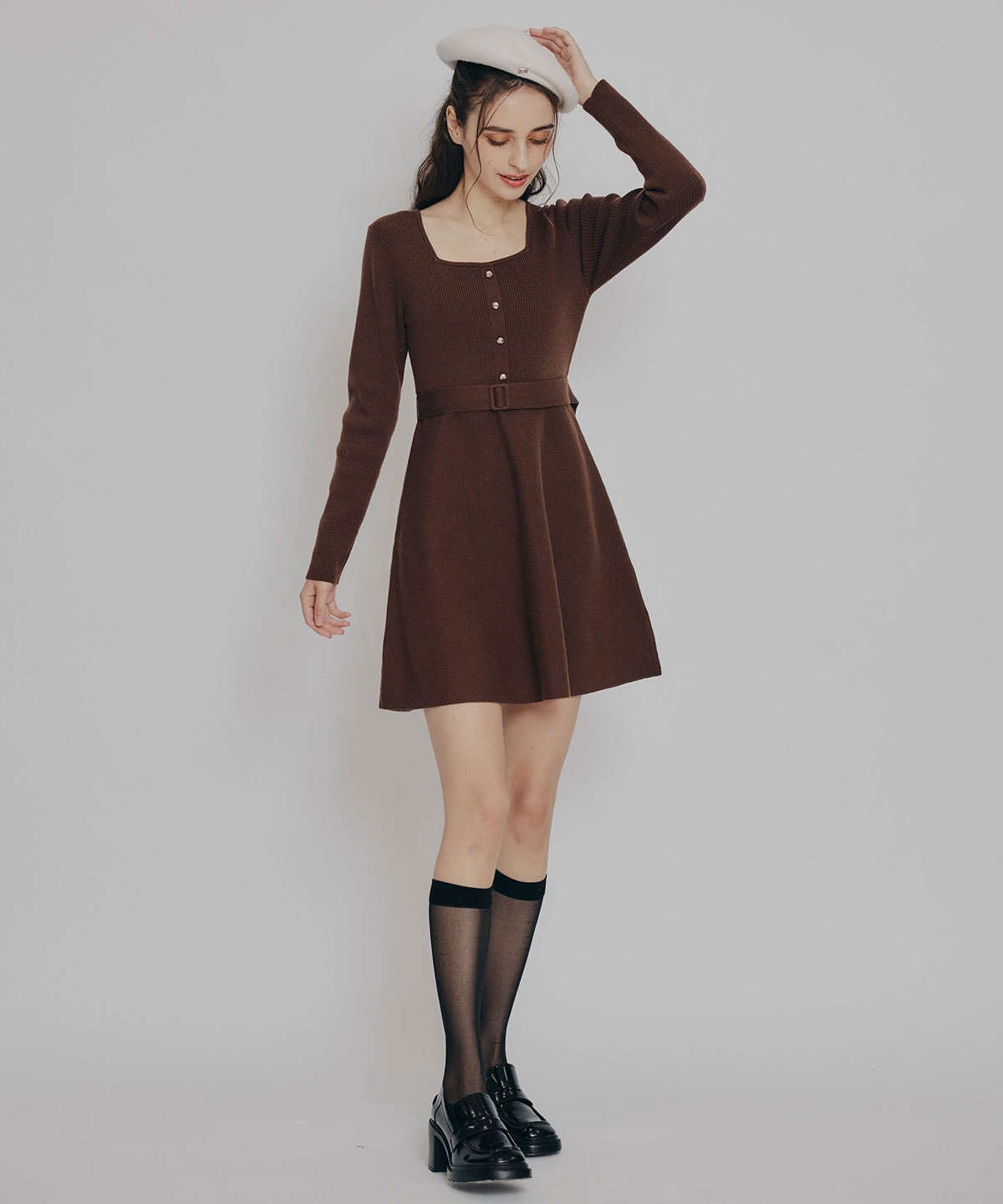 ケープSETニットフレアミニワンピース