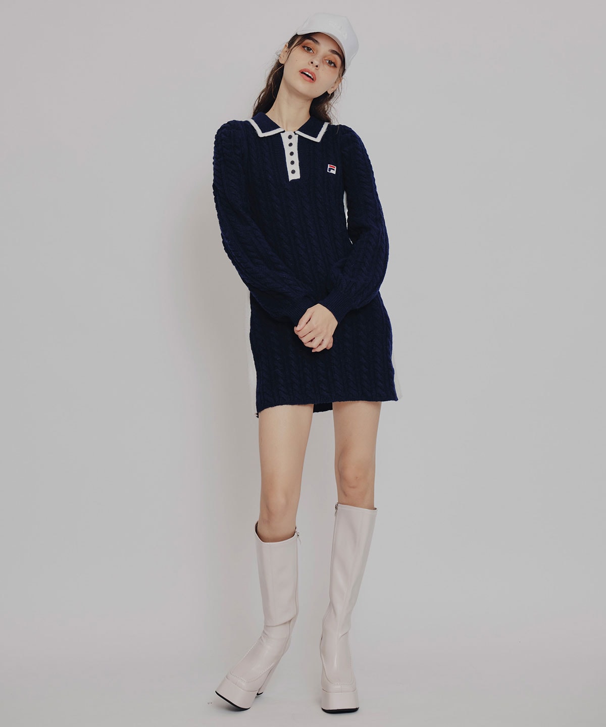 ［FILA×REDYAZEL］ケーブルニットポロミニワンピース