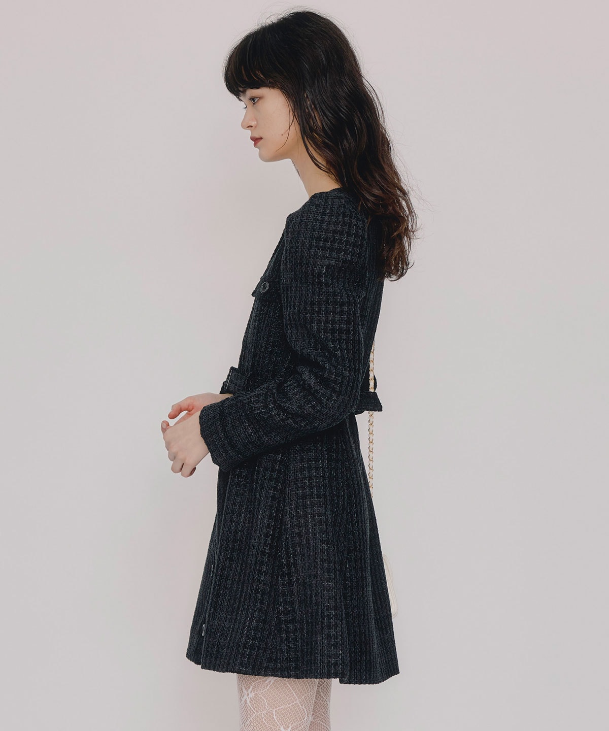 MIXツイードパフスリーブミニワンピース