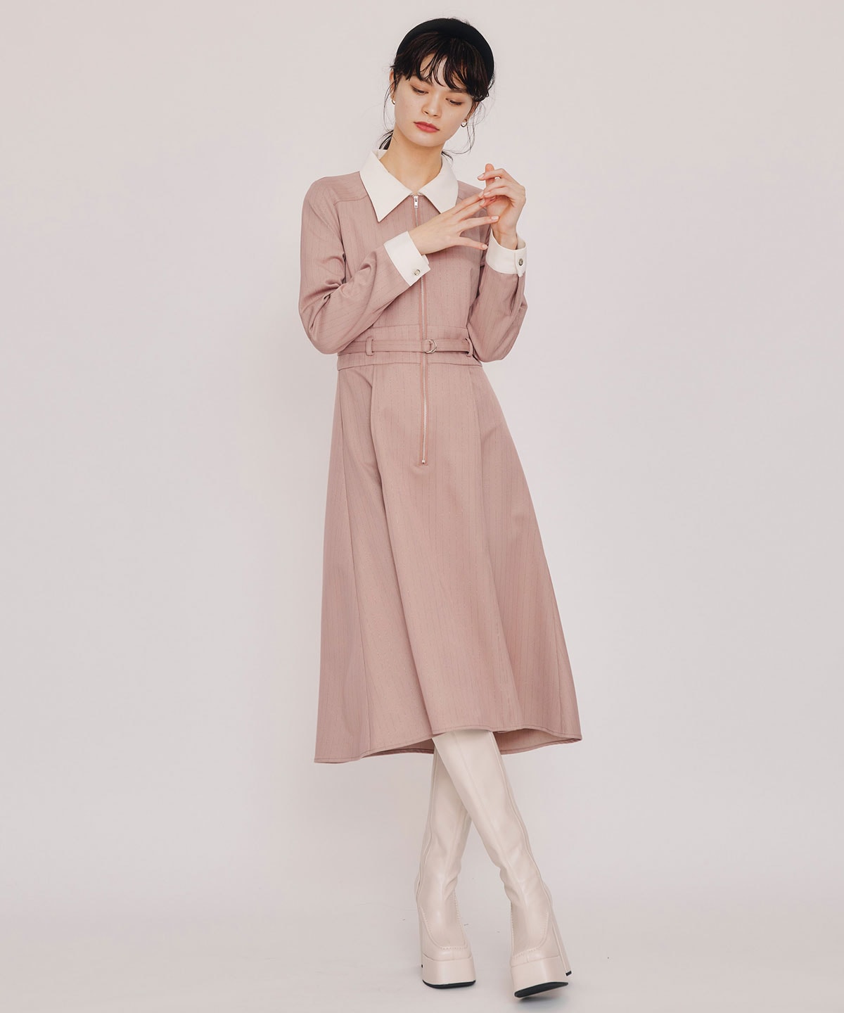 フロントZIPストライプロングワンピース