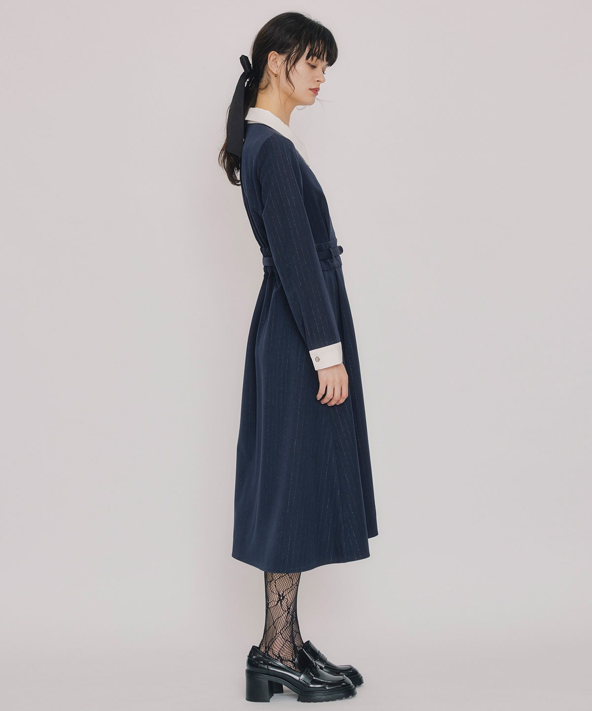 フロントZIPストライプロングワンピース