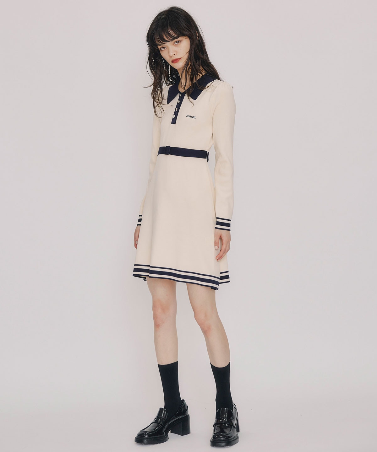 バイカラーポロニットミニワンピース