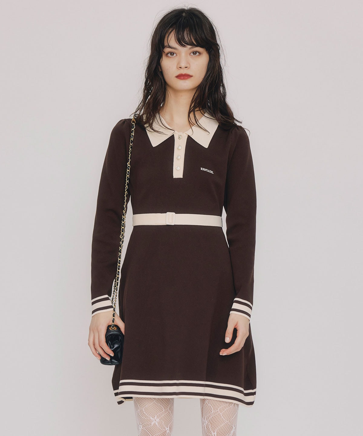 バイカラーポロニットミニワンピース