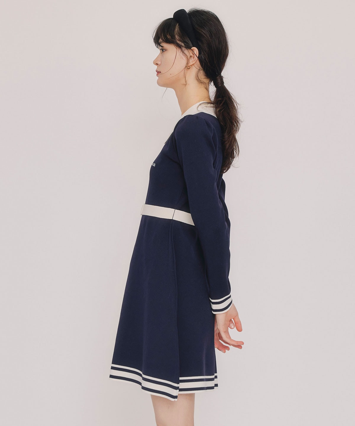 バイカラーポロニットミニワンピース