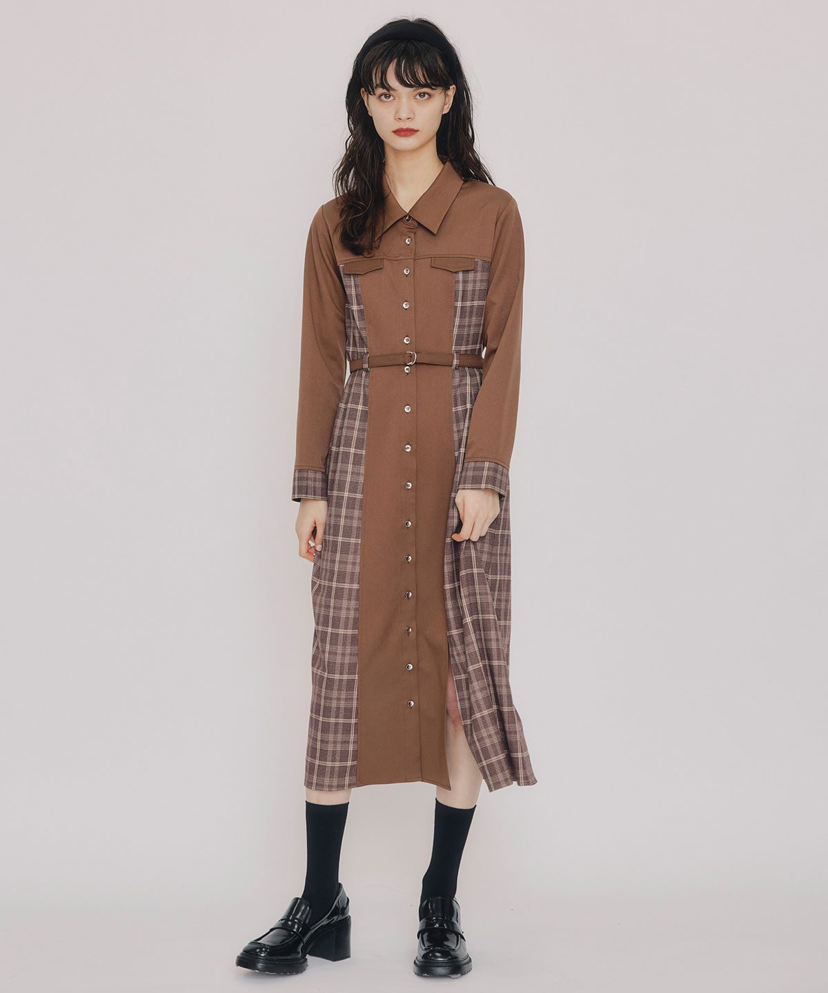 チェックパネルロングワンピース