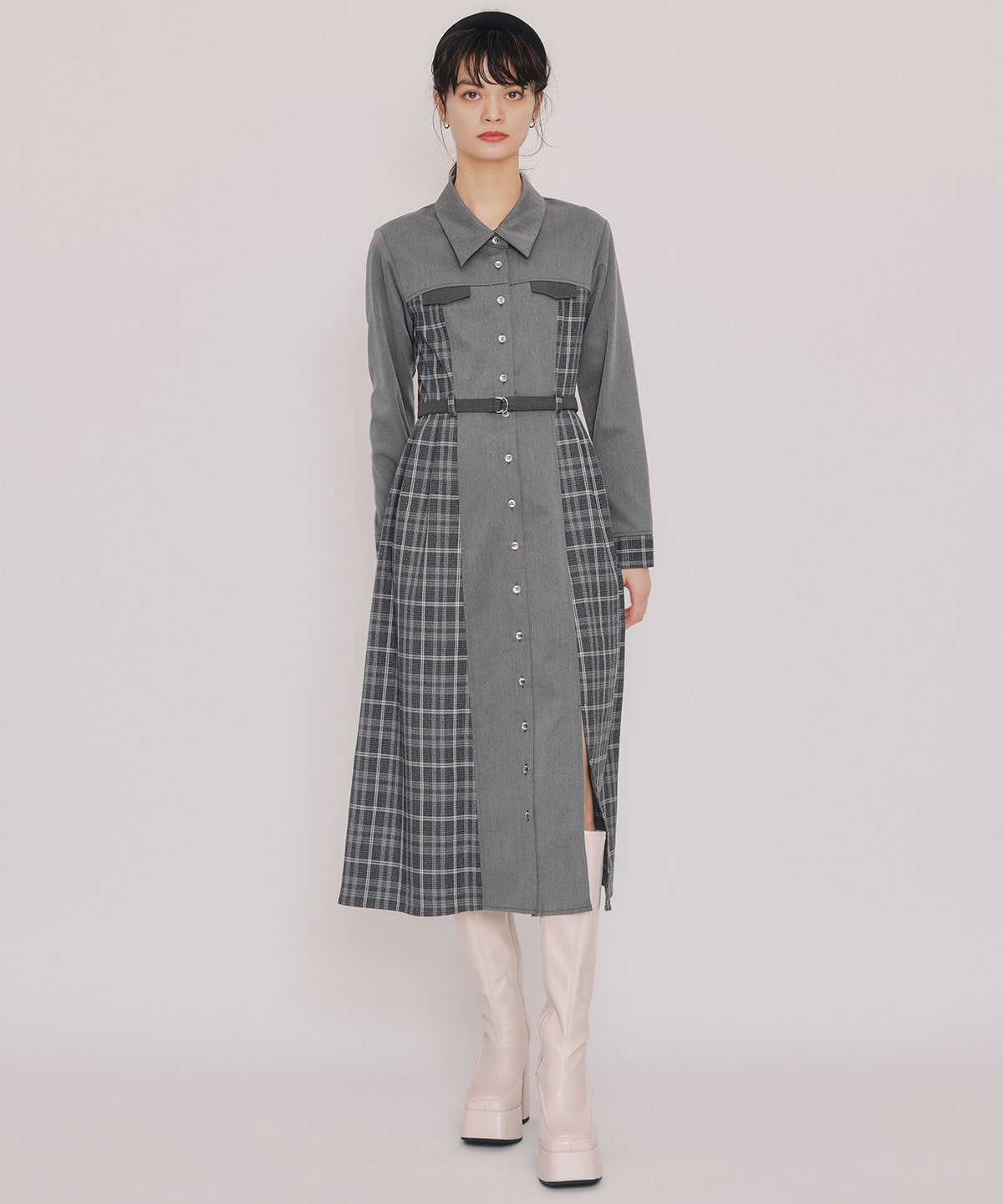 チェックパネルロングワンピース