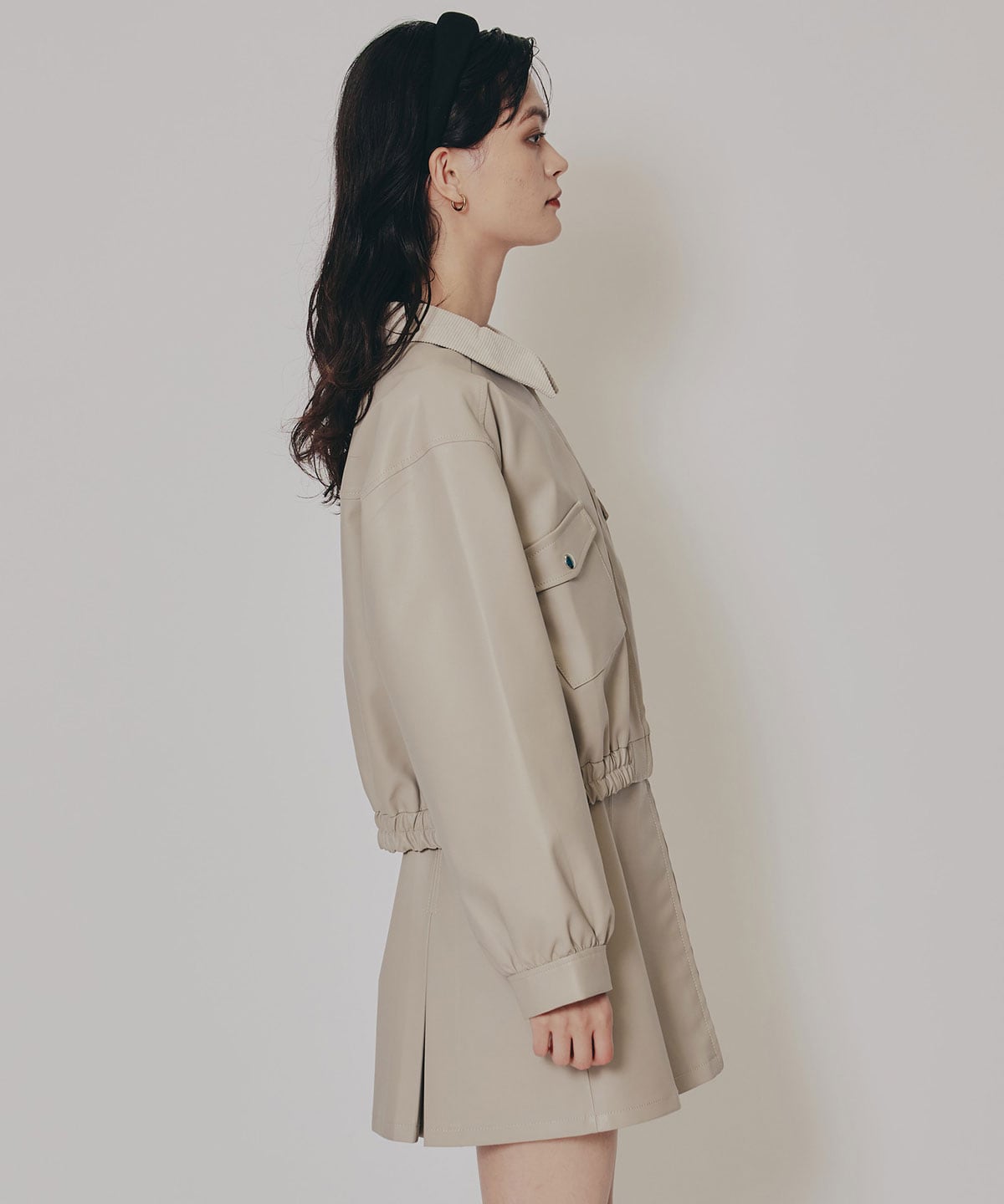 【セットアップ可能】フェイクレザージップブルゾン