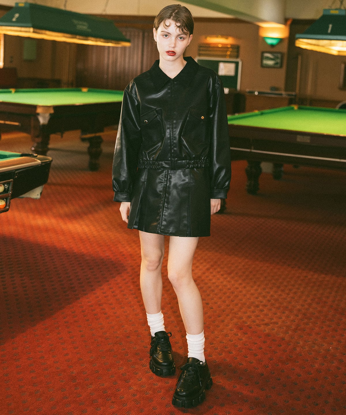 【セットアップ可能】フェイクレザージップブルゾン