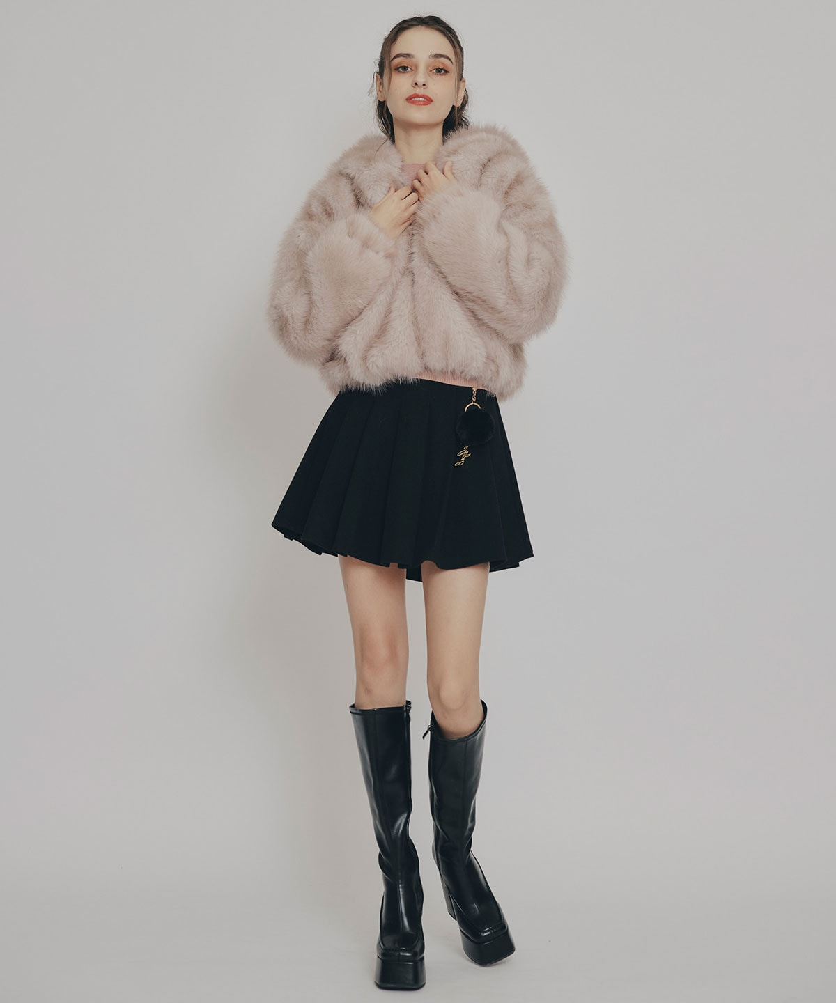 フォックスファーライクフーディショートジャケット