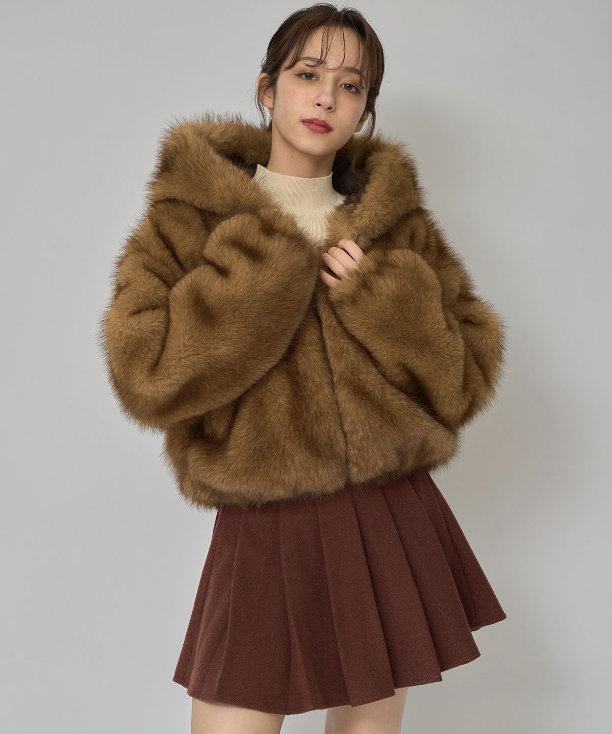 フォックスファーライクフーディショートジャケット