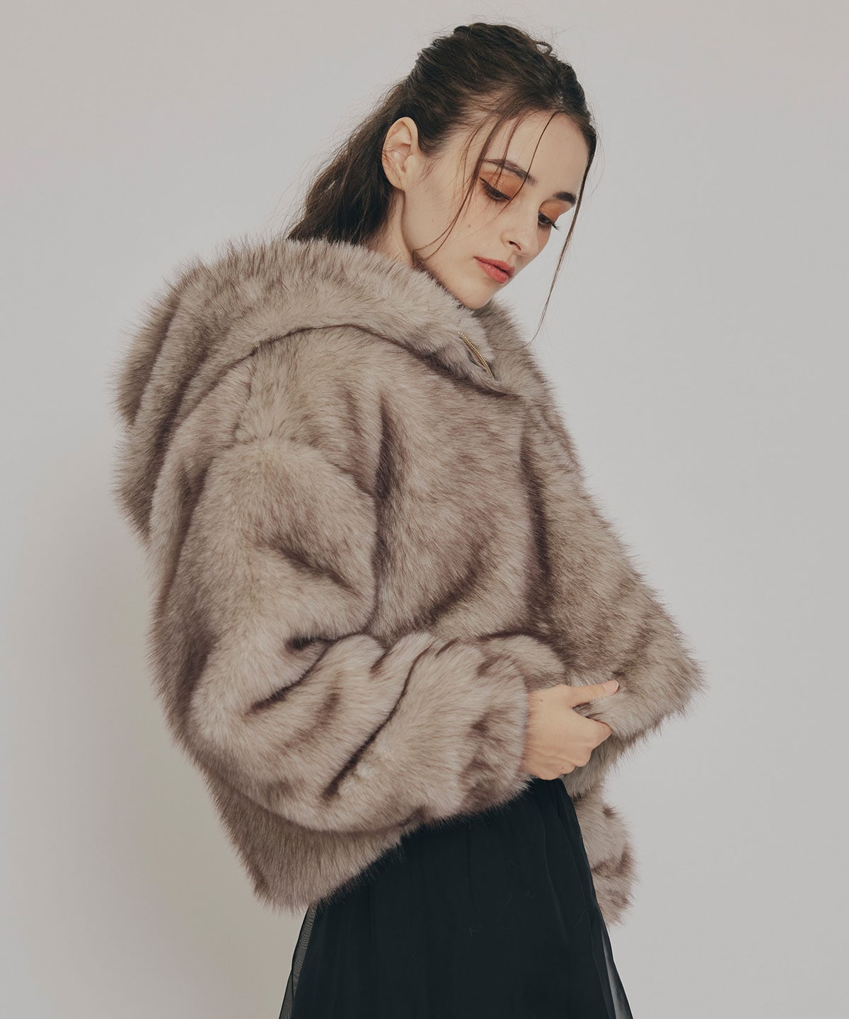 フォックスファーライクフーディショートジャケット