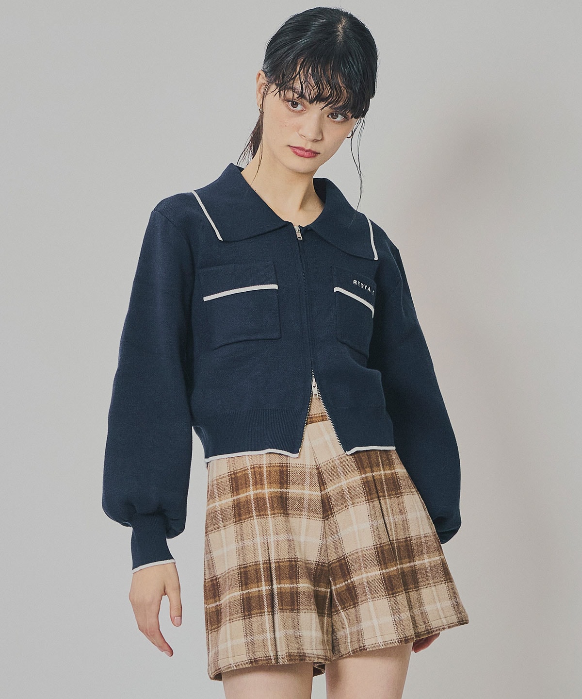 バイカラーラインZIPニットジャケット