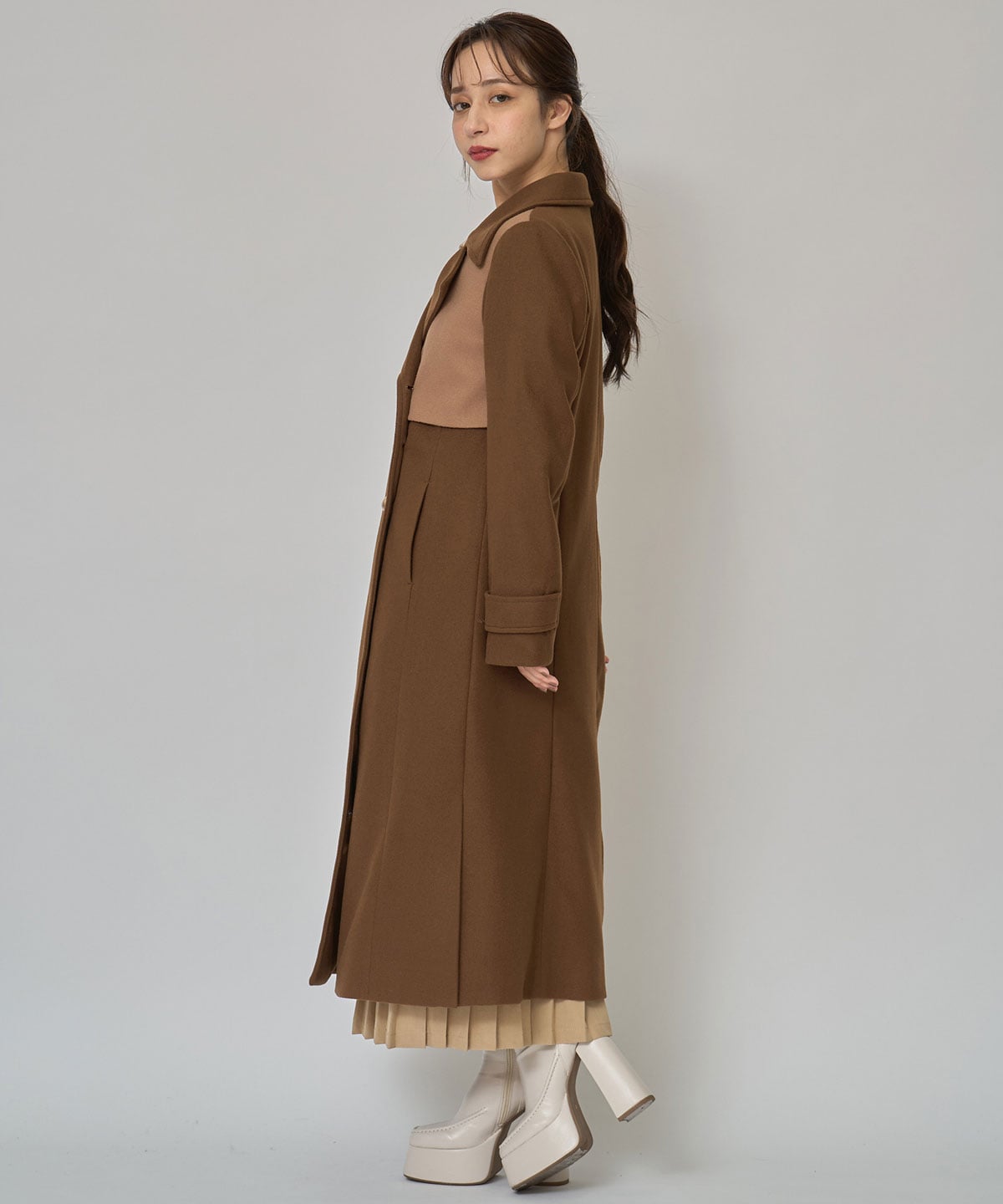 バイカラースリムチェスターコート