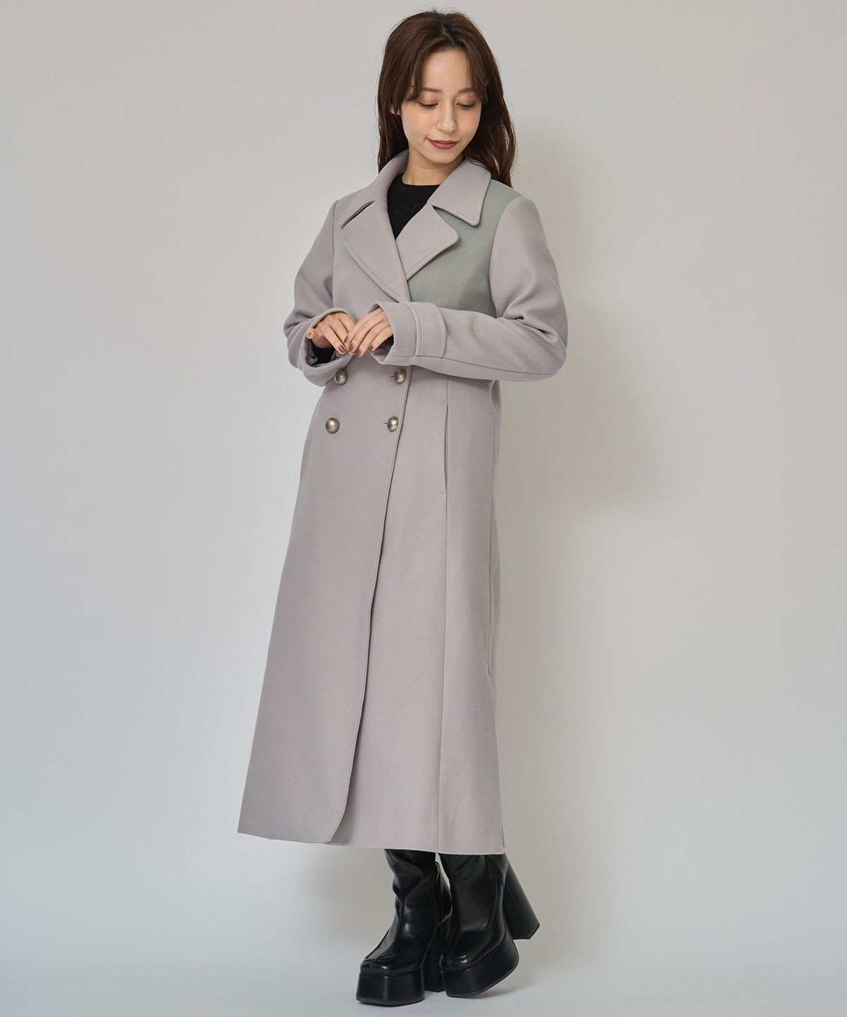 バイカラースリムチェスターコート