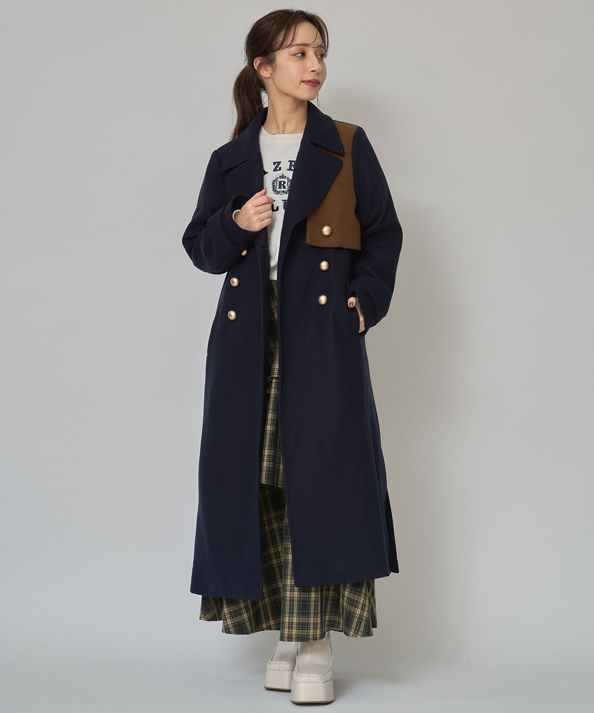 バイカラースリムチェスターコート