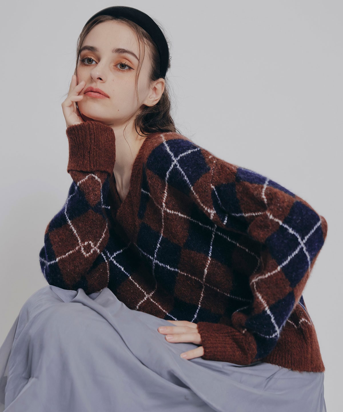 アーガイルVネックニットプルオーバー