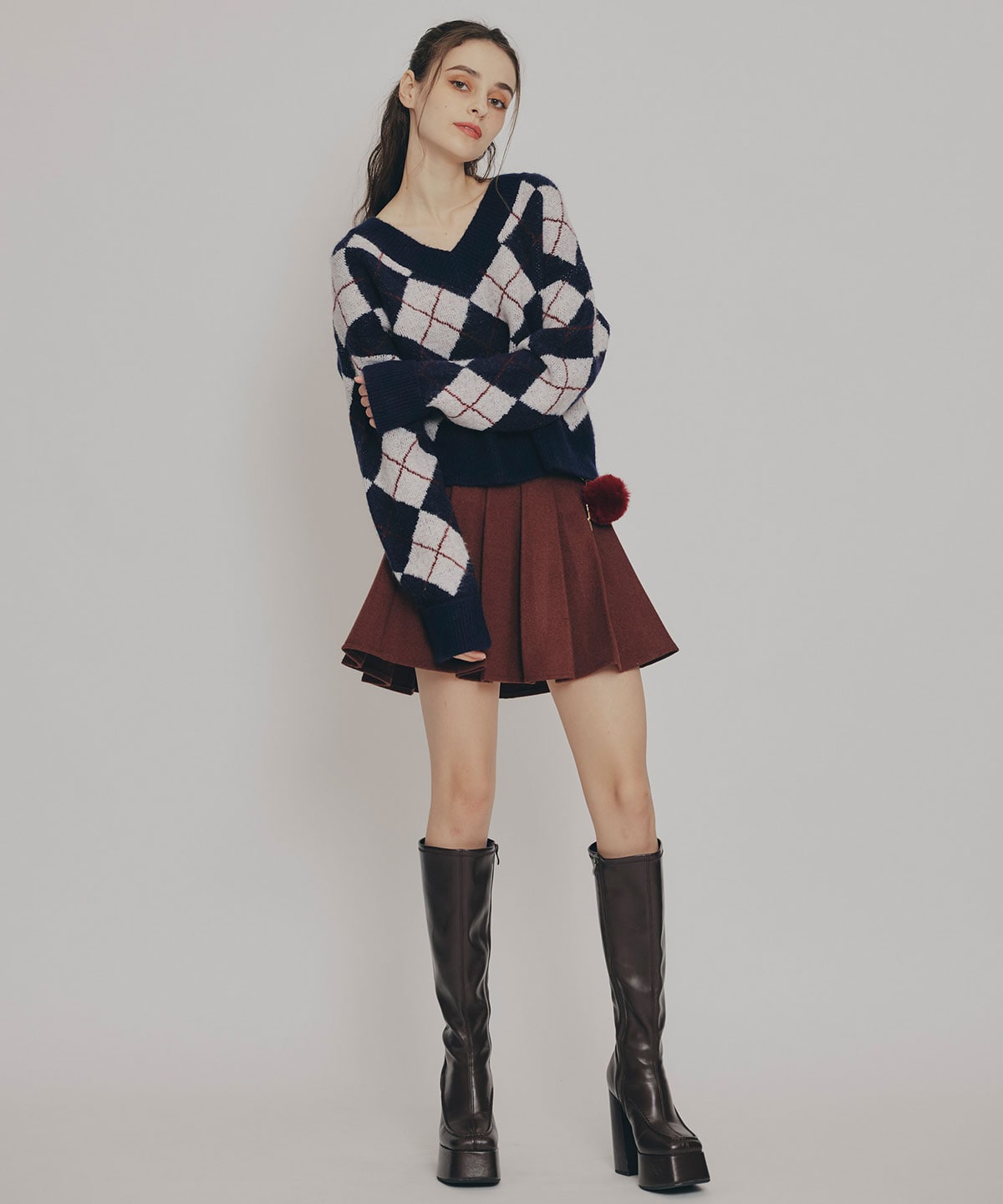 アーガイルVネックニットプルオーバー