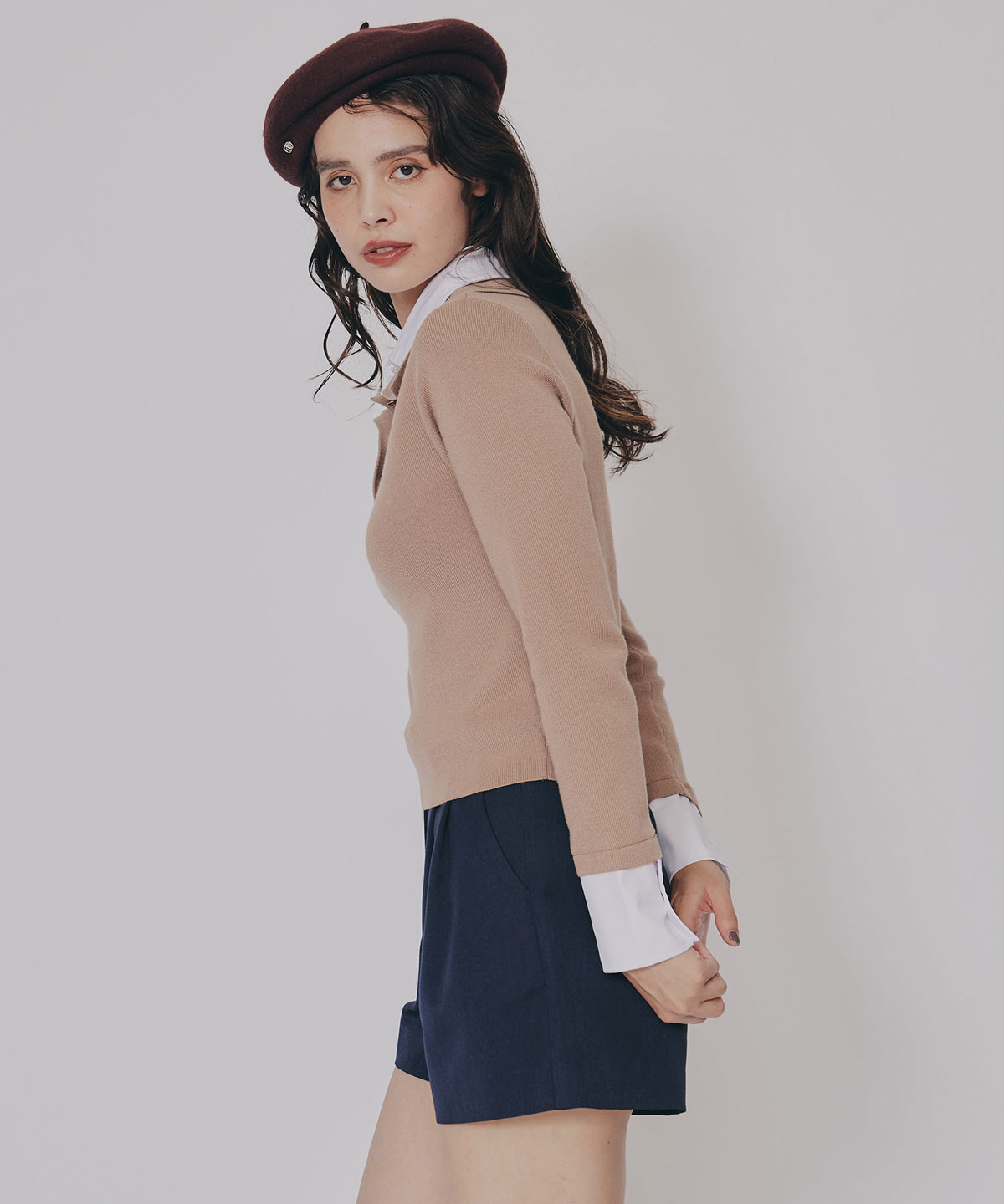 ダブルカラーポロニットトップス