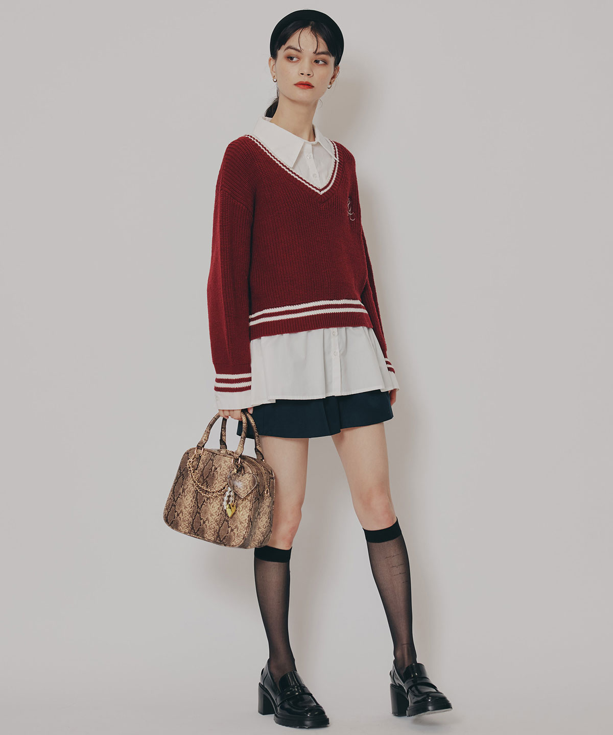 レイヤードシャツドッキングニットプルオーバー