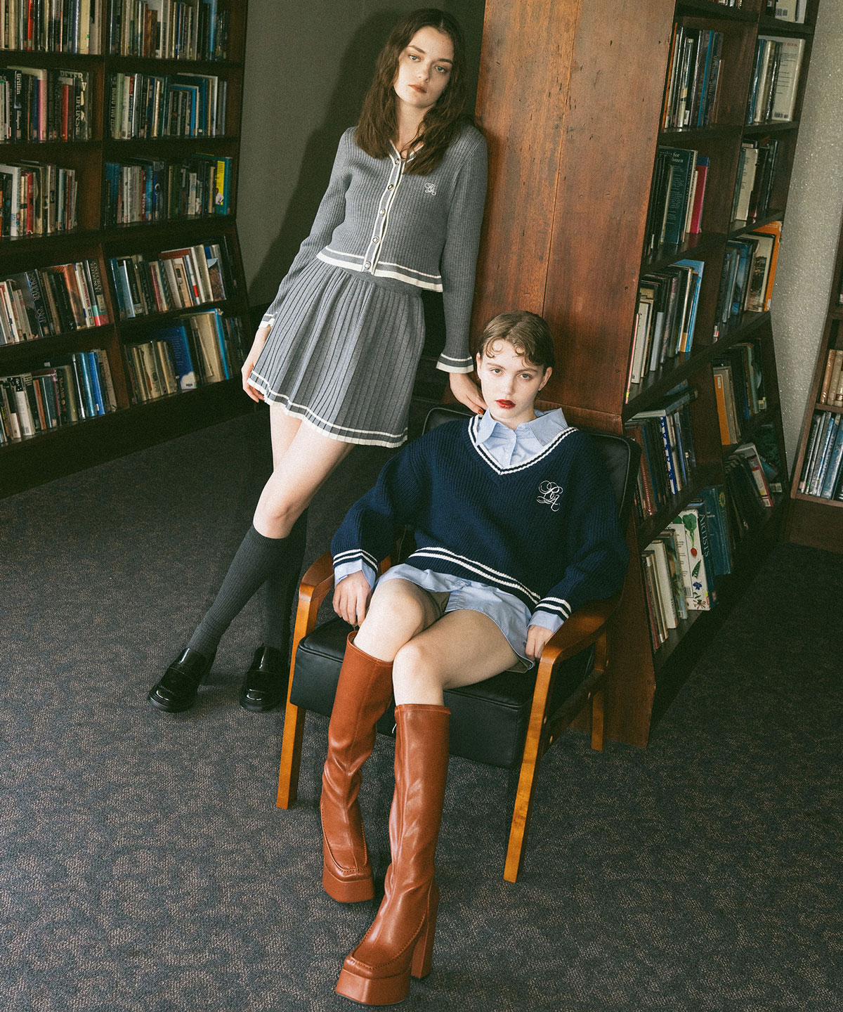 レイヤードシャツドッキングニットプルオーバー