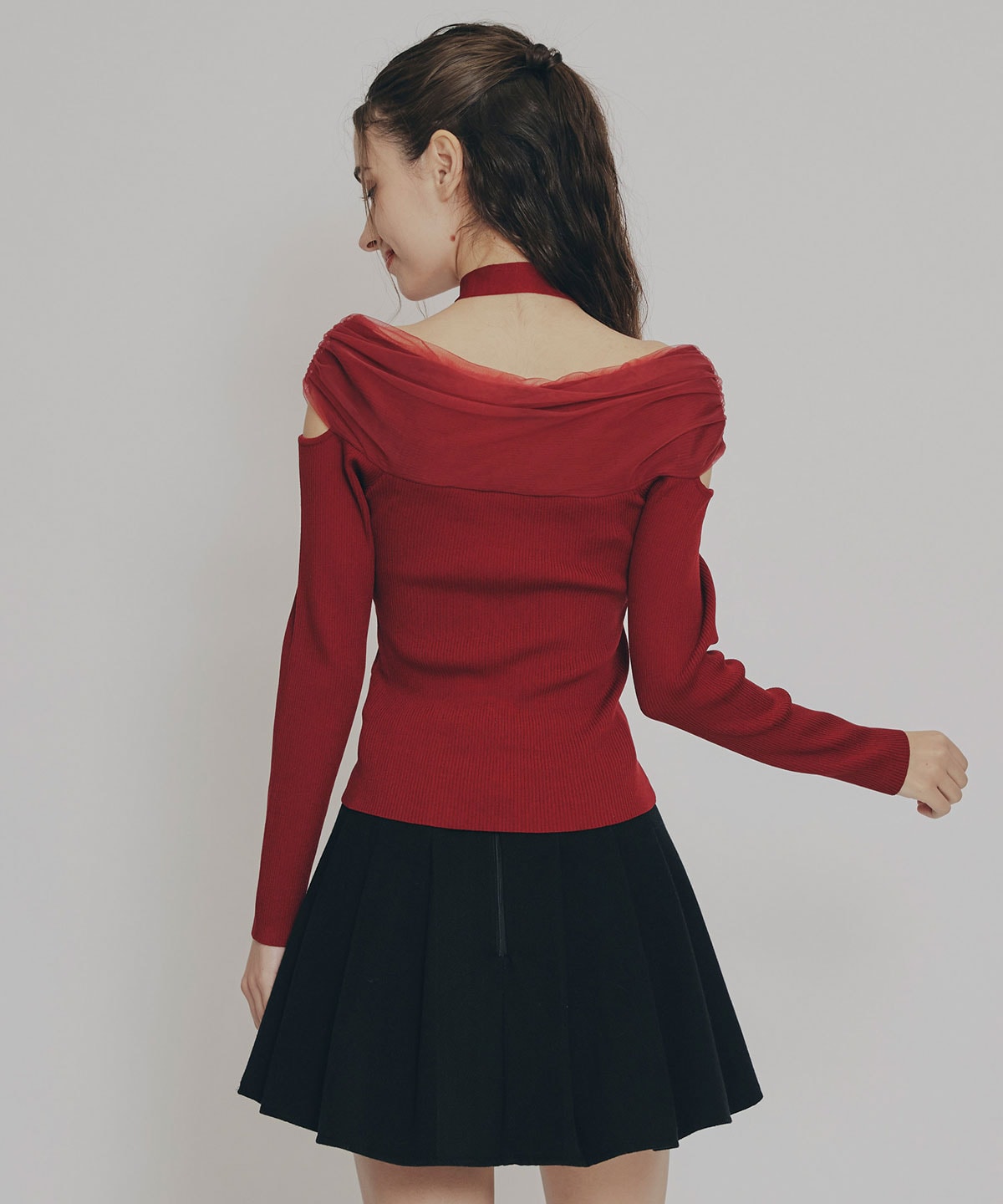 チョーカークロスチュールニットトップス