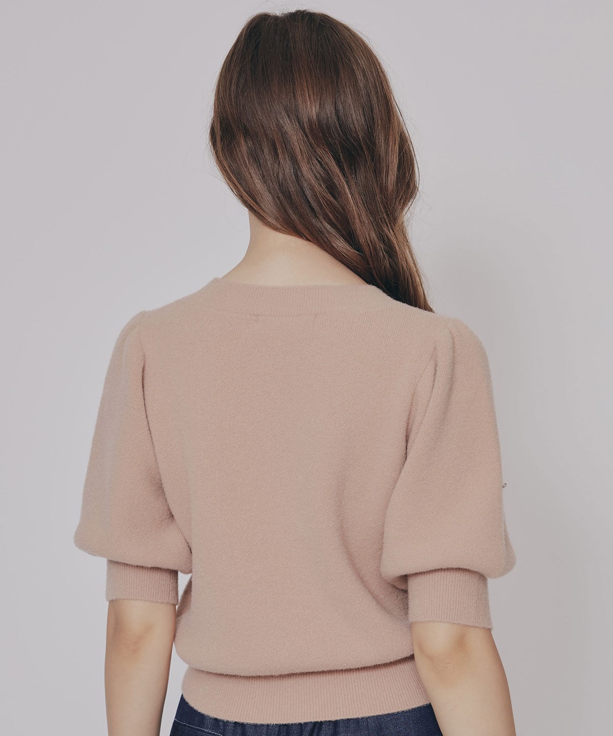 ビジューパフスリーブニットトップス