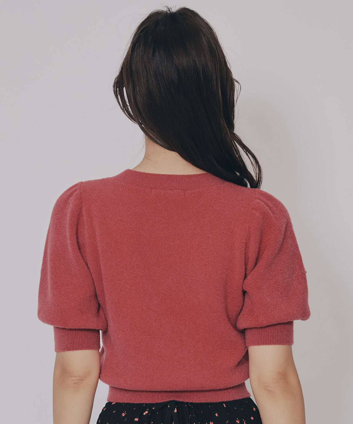 ビジューパフスリーブニットトップス