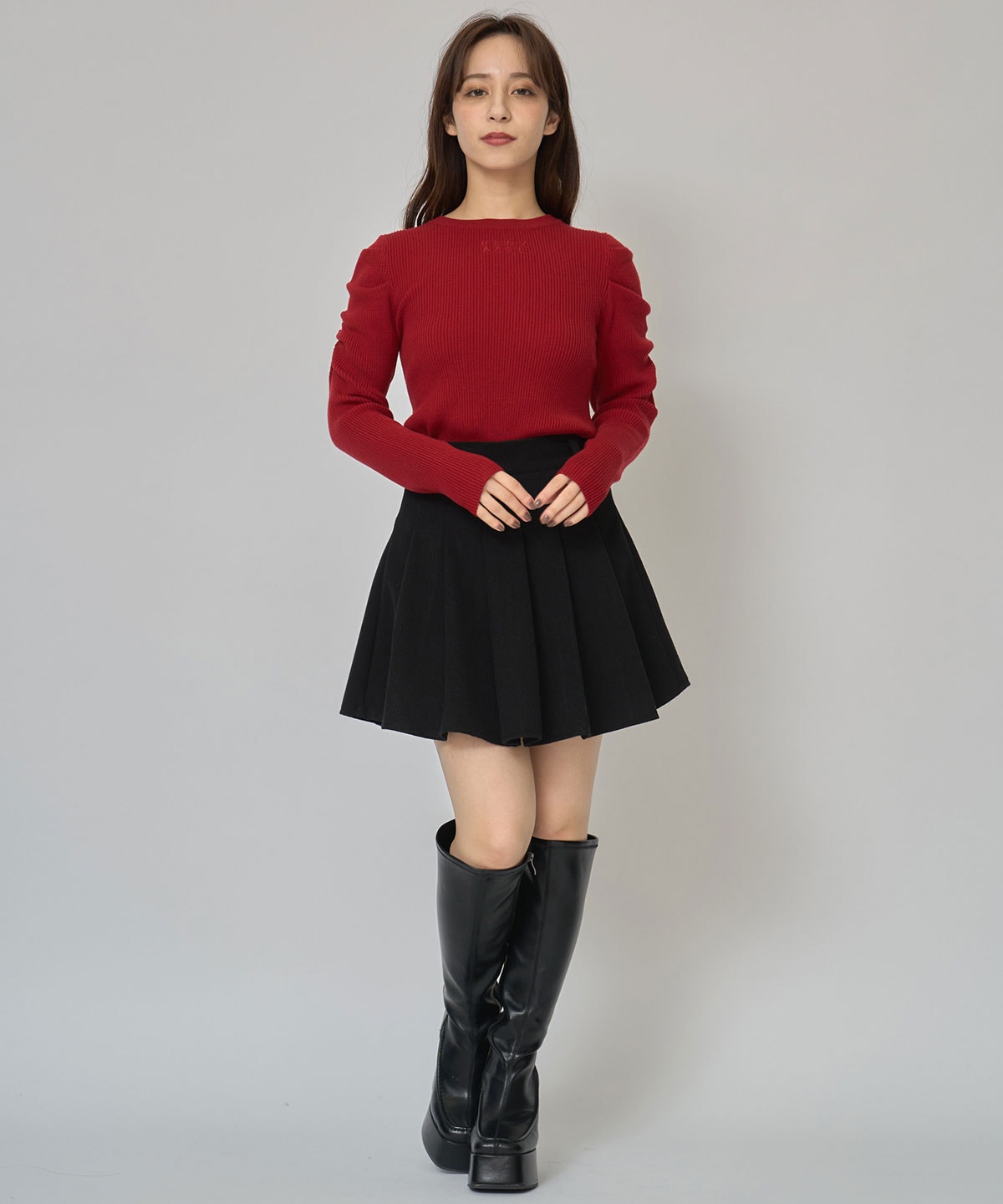 パワショルロゴリブニットトップス