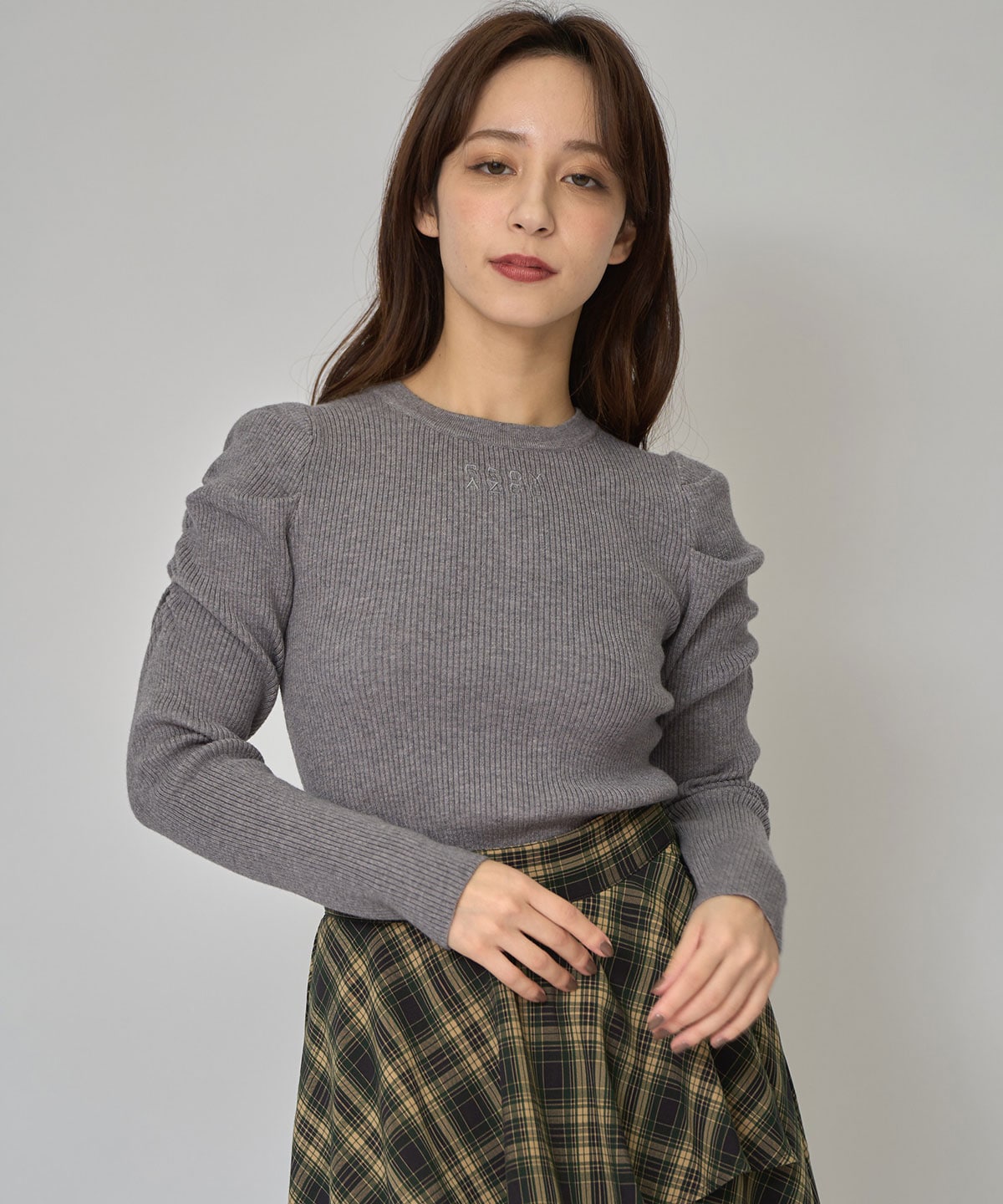 パワショルロゴリブニットトップス