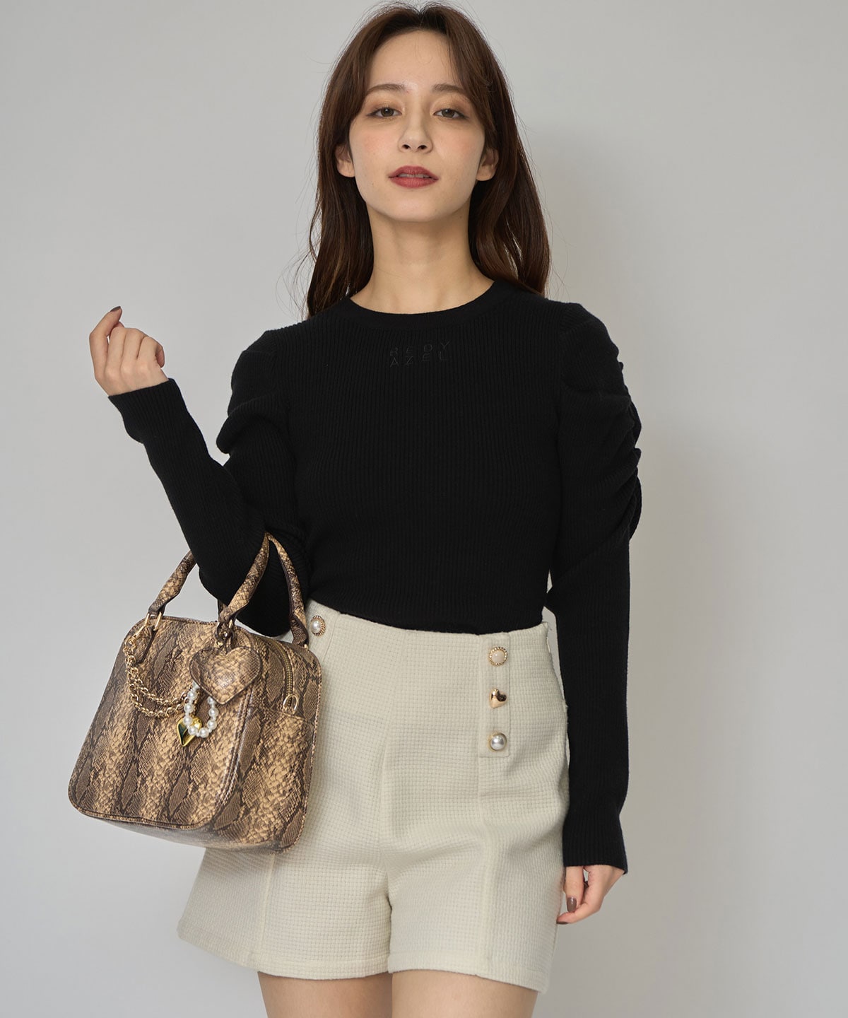 パワショルロゴリブニットトップス