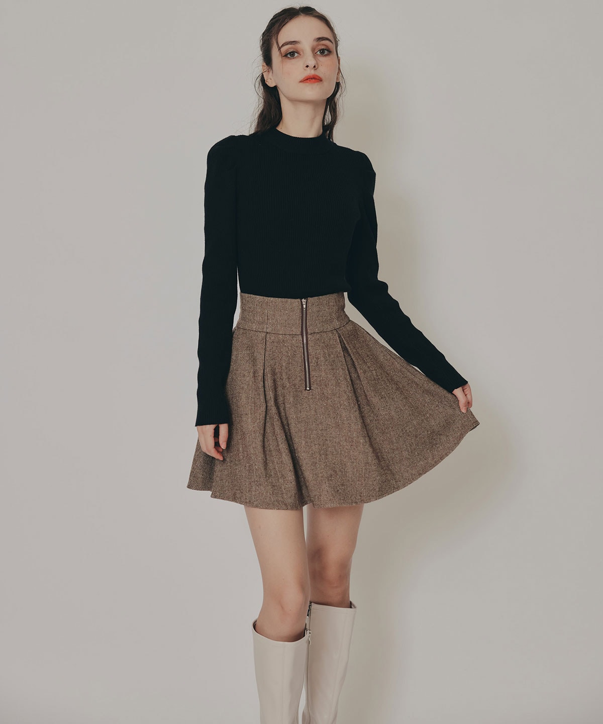 パワショルボトルネックニットトップス